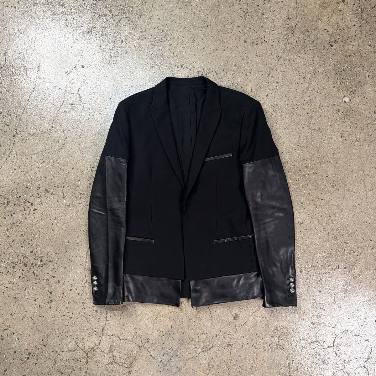 Balmain Hybrid Leather Sleeve Blazer