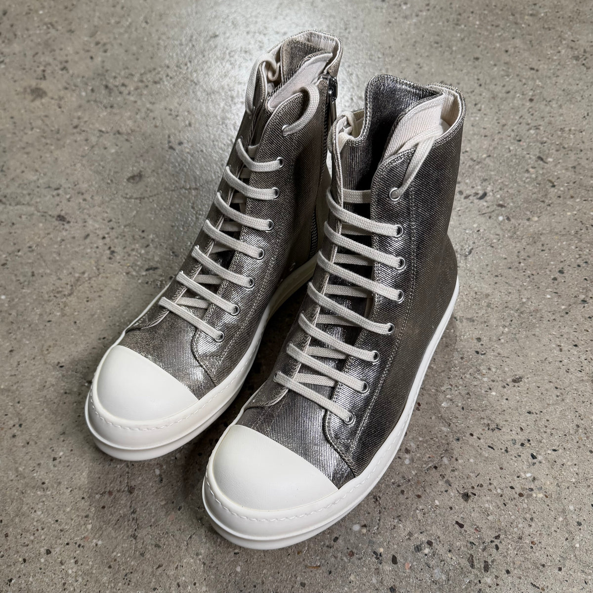 Rick Owens Foiled Denim Ramones Sneakers