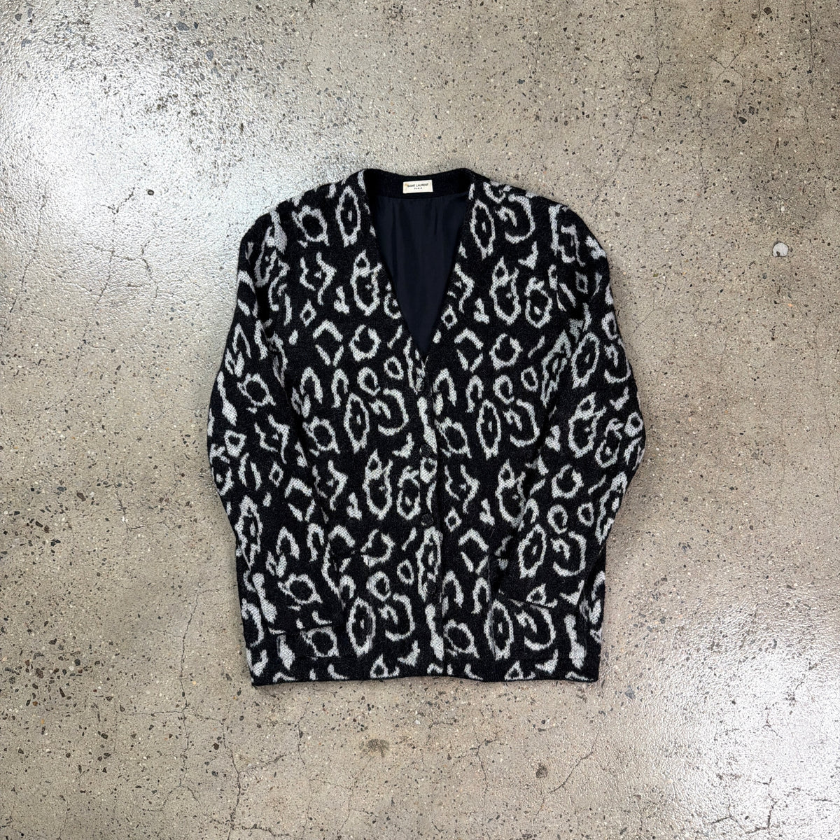 Saint Laurent Mohair Leopard Print Cardigan