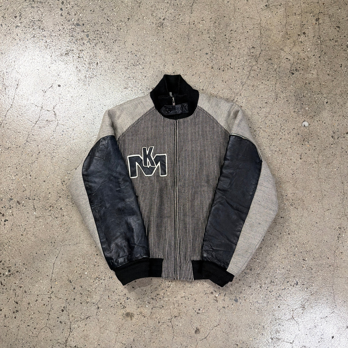 Kansai Man Striped Leather Panel Bomber Jacket