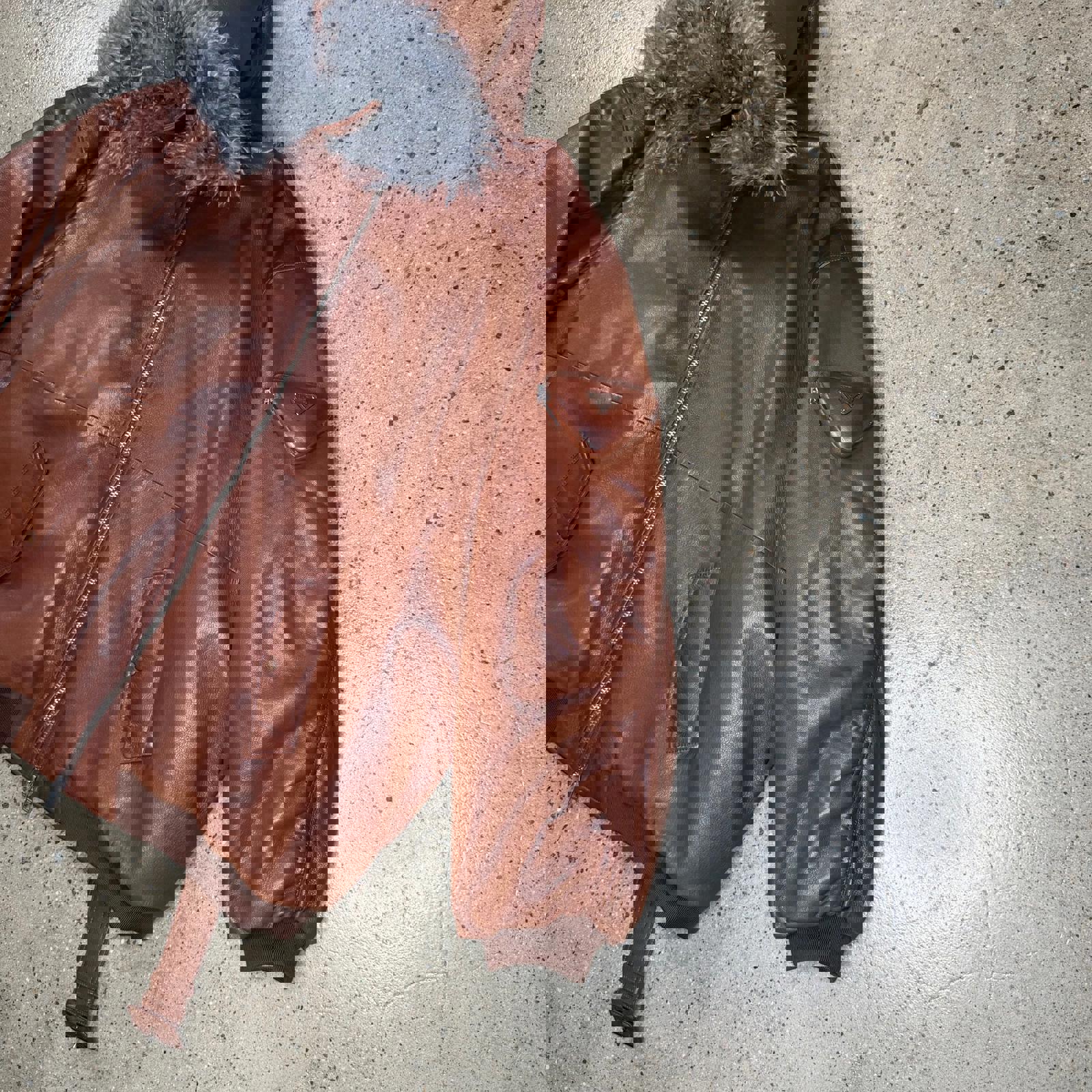 Prada Raf Simons Leather Hooded Bomber Jacket M / Brown