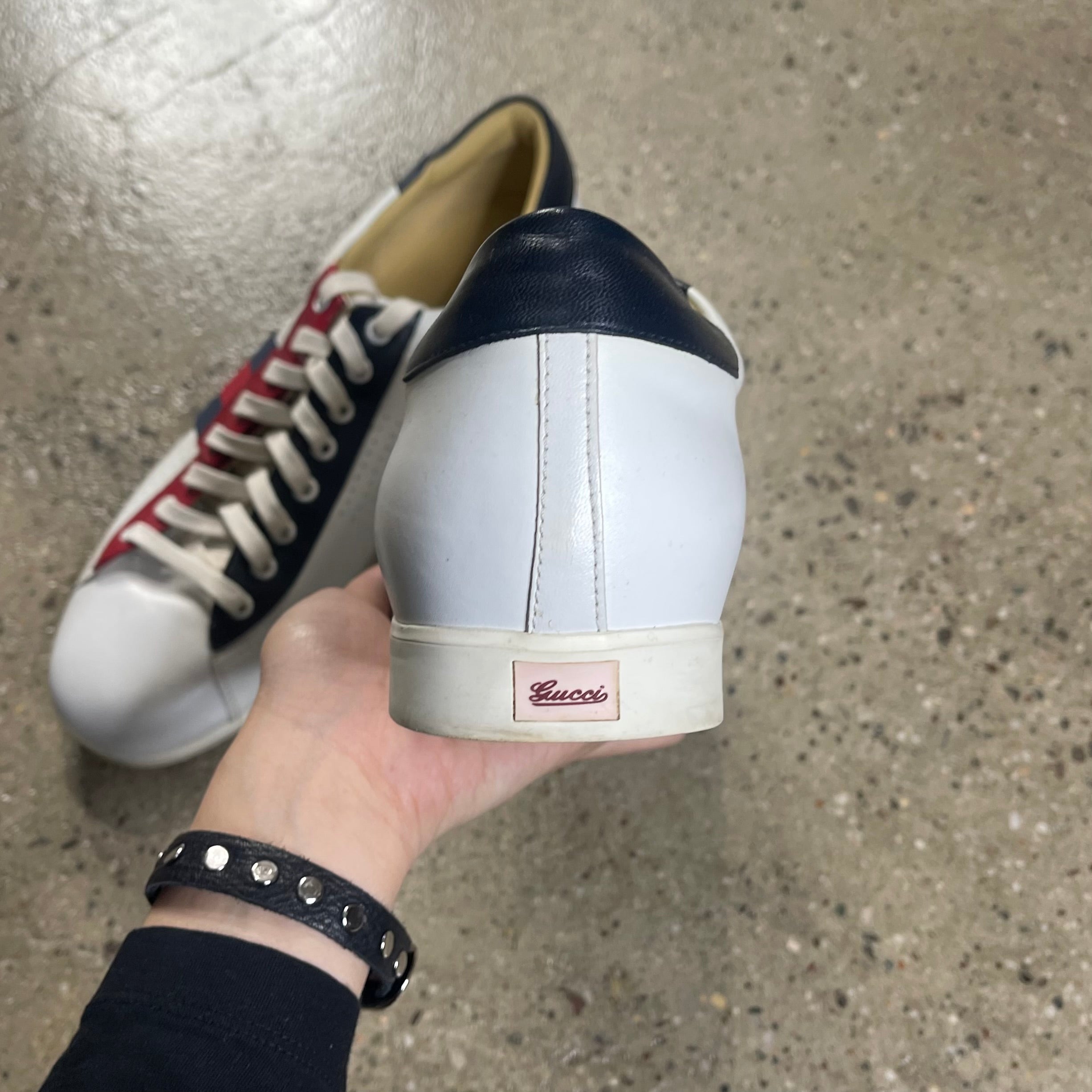 Gucci 192713 Perforated Leather Web Sneaker