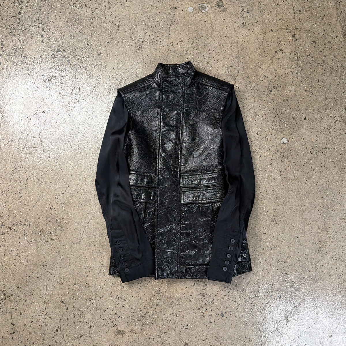 Rick Owens SS16 Cyclops Leather Silk Sleeve Jacket