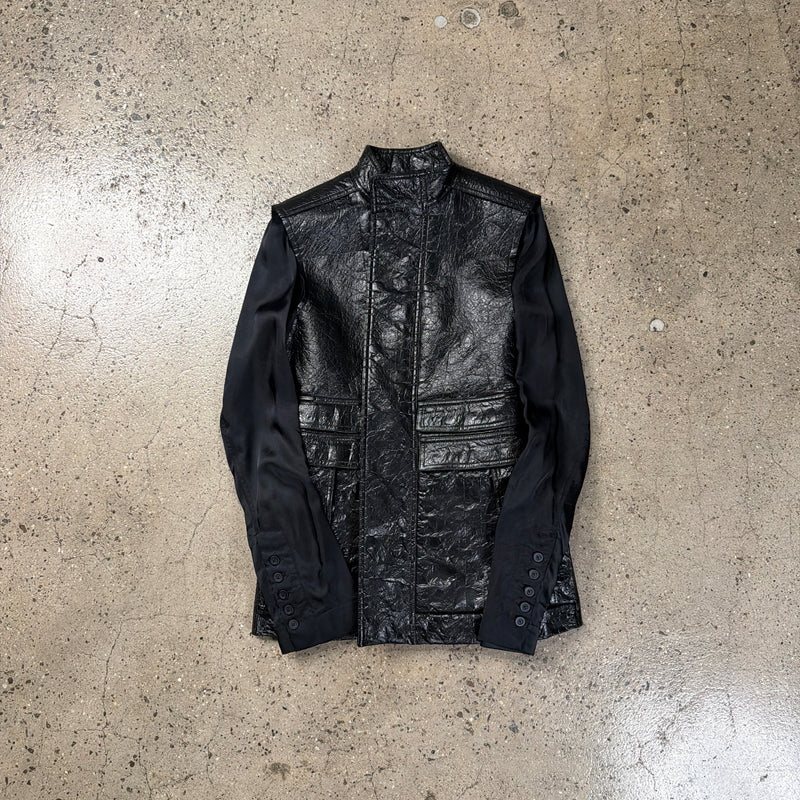 Rick Owens SS16 Cyclops Leather Silk Sleeve Jacket
