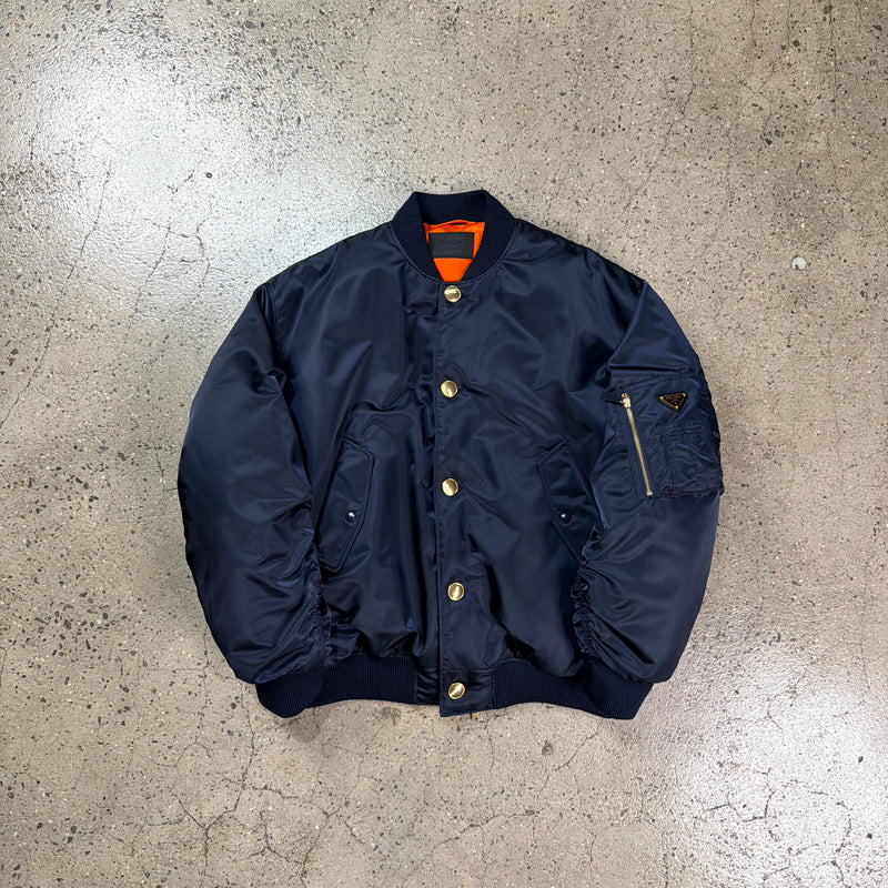 Prada Buttoned Re-Nylon Bomber Jacket