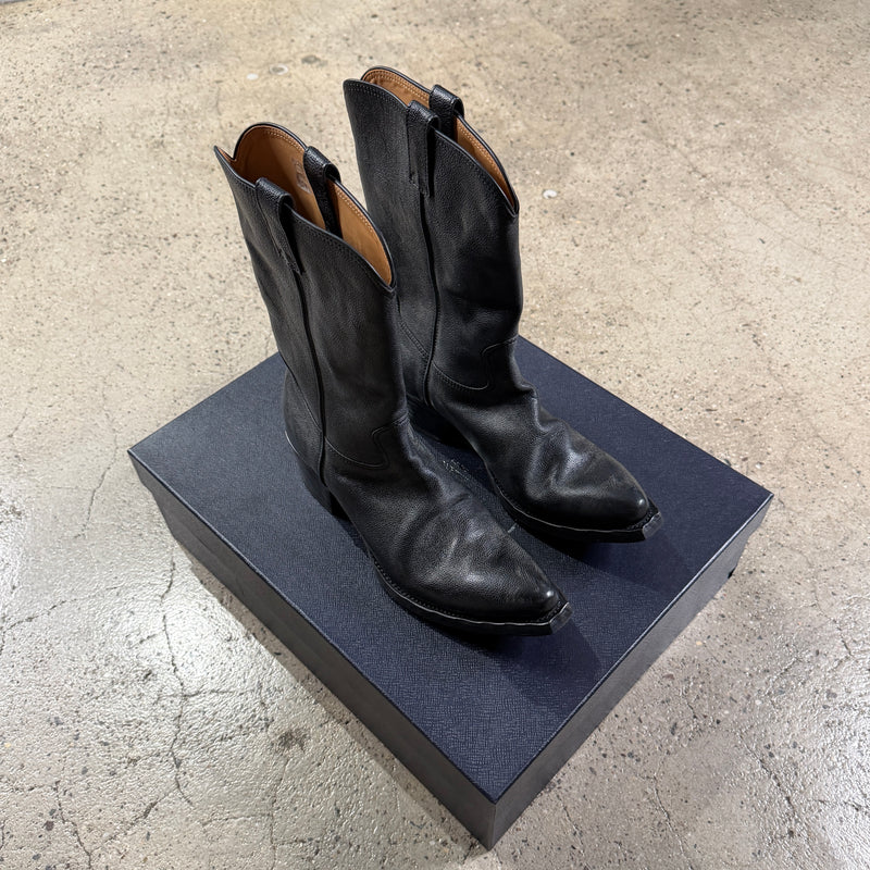 Prada Distressed Leather Cowboy Boots