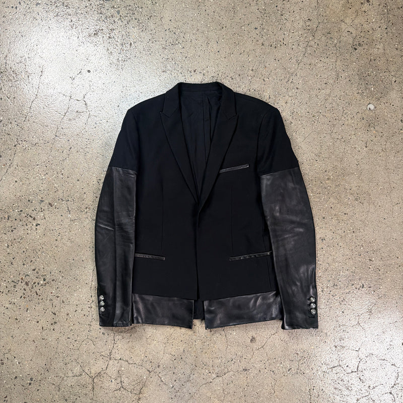 Balmain Hybrid Leather Sleeve Blazer