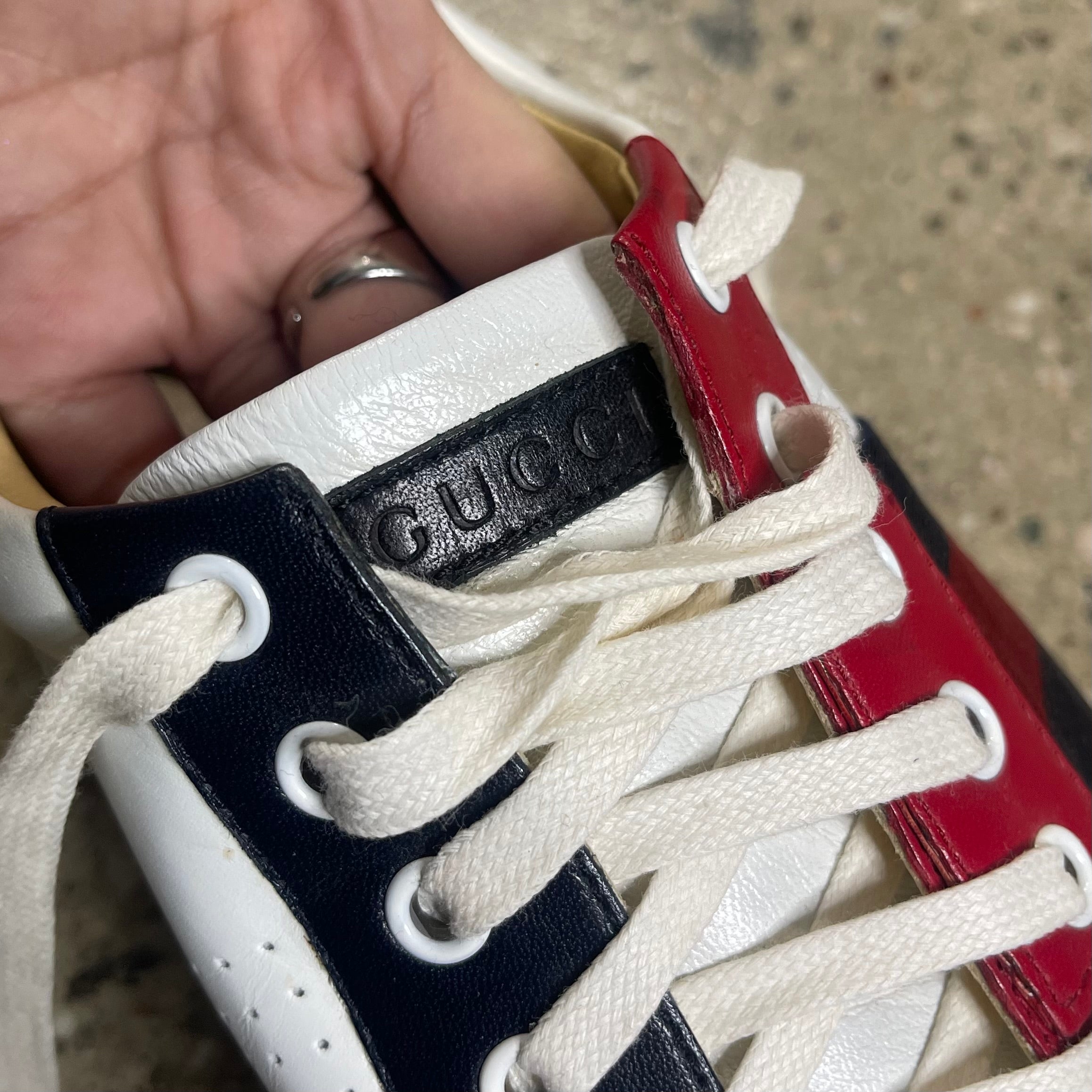 Gucci 192713 Perforated Leather Web Sneaker