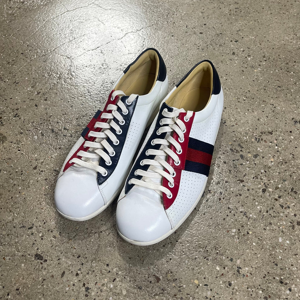 Gucci 192713 Perforated Leather Web Sneaker