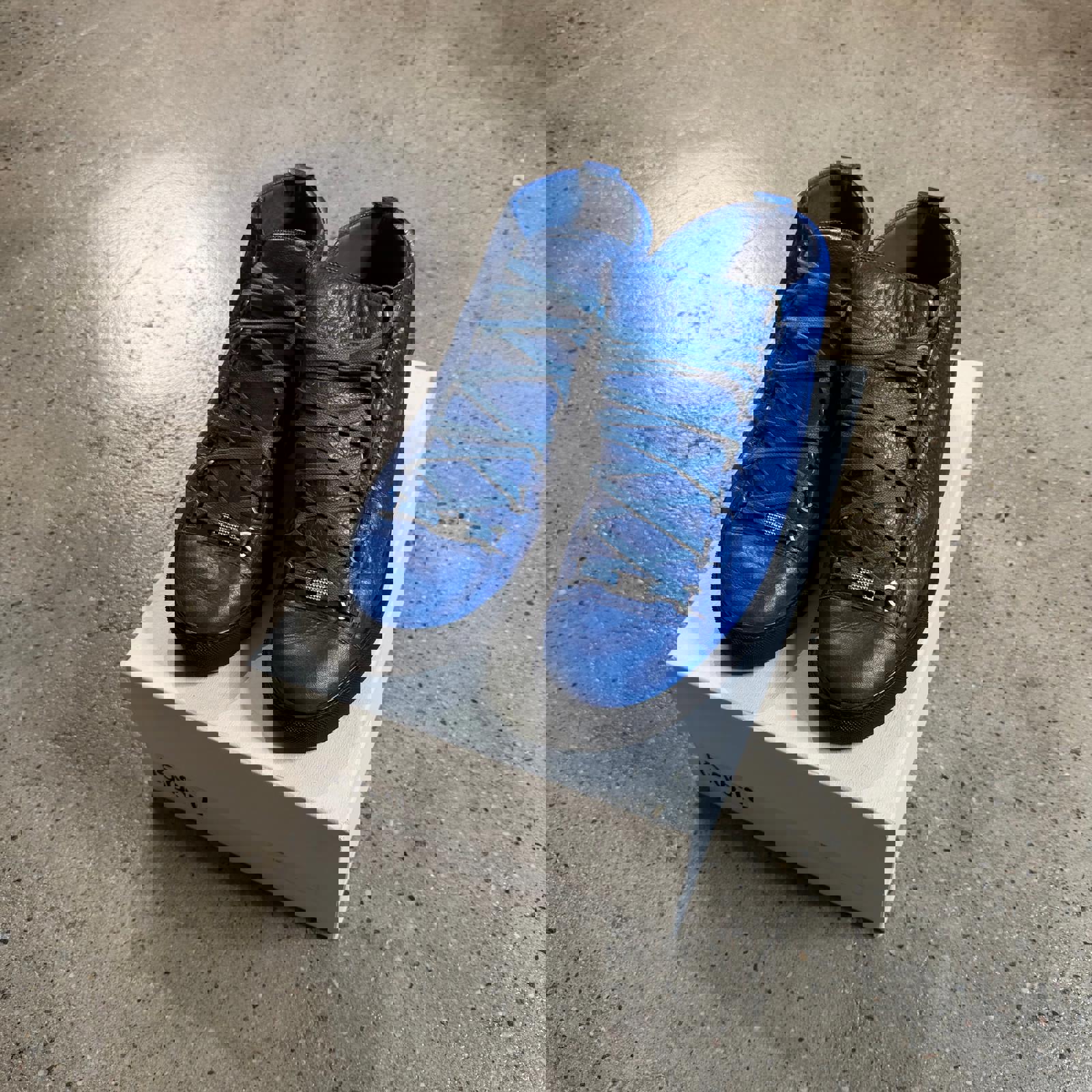 Balenciaga Leather Arena Sneakers (Blue) 12 / Blue