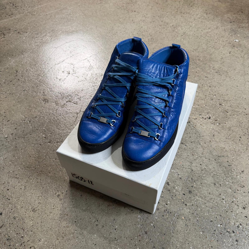 Balenciaga Leather Arena Sneakers (Blue) 12 / Blue