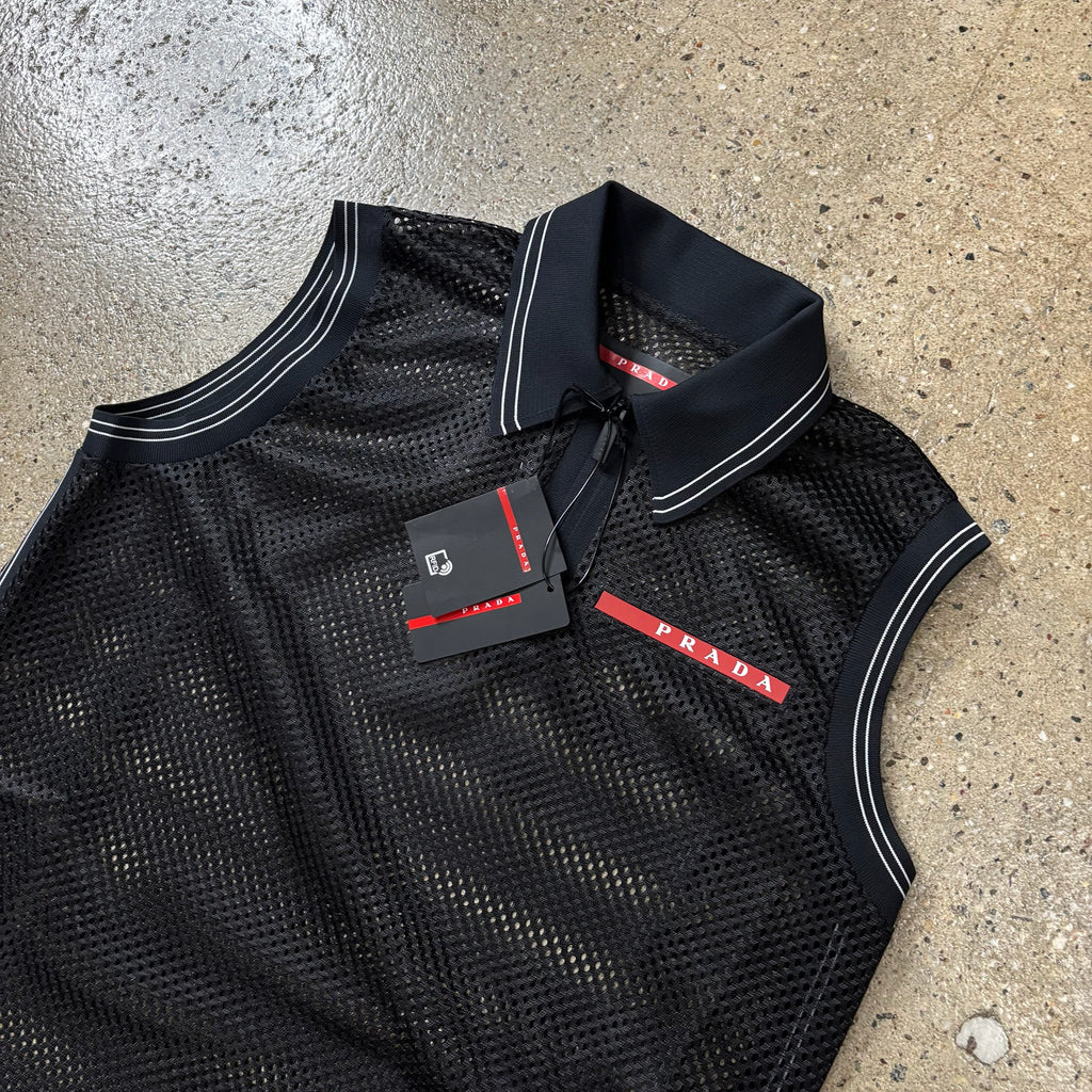 Prada Netted Sleeveless Polo Shirt