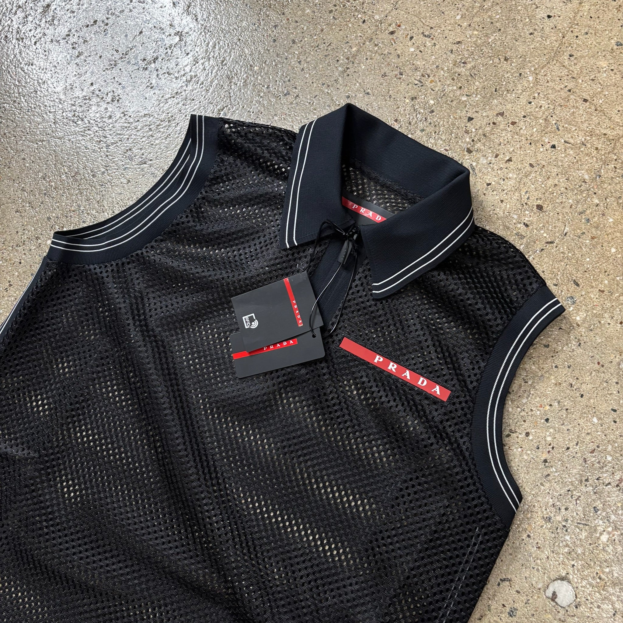 Prada Netted Sleeveless Polo Shirt