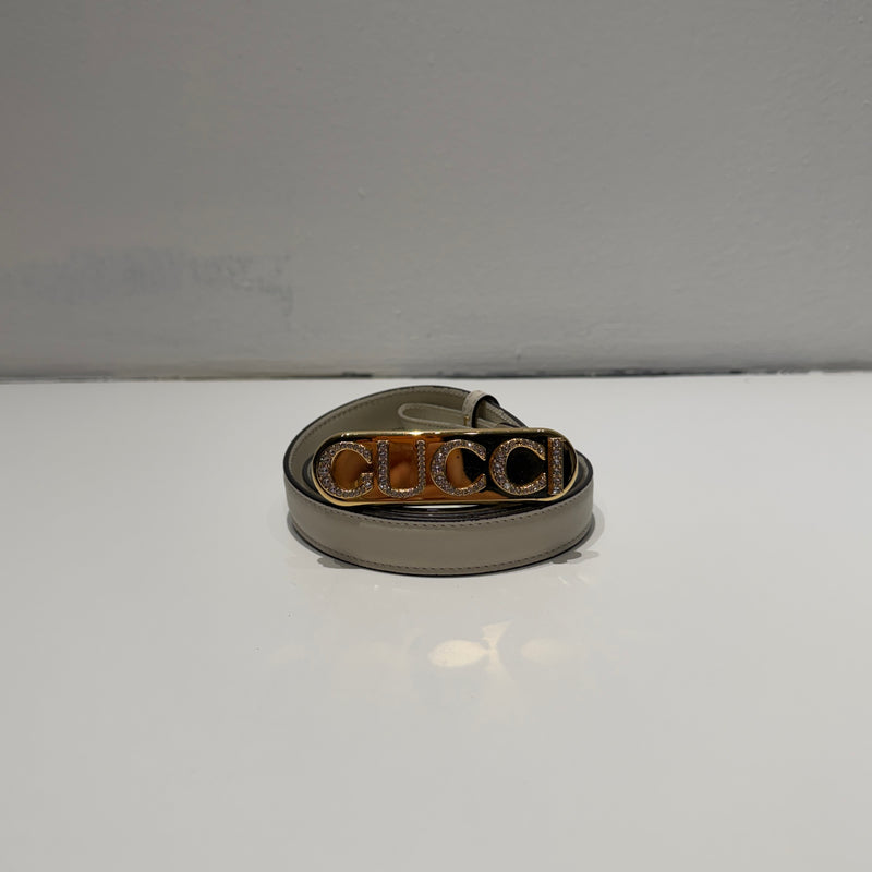 Gucci Calfskin Crystal Logo Thin Belt