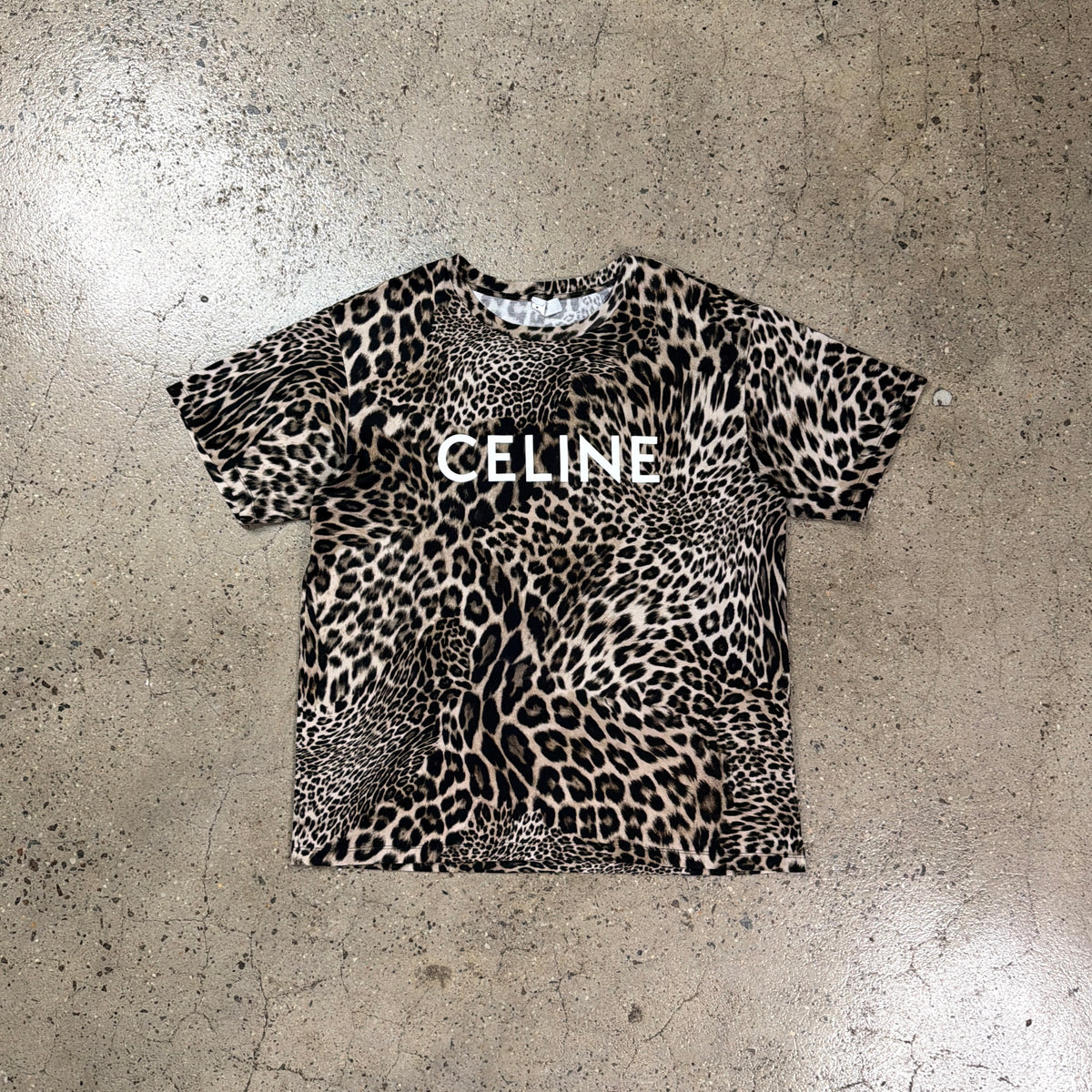 Celine Cheetah Print Logo Tee