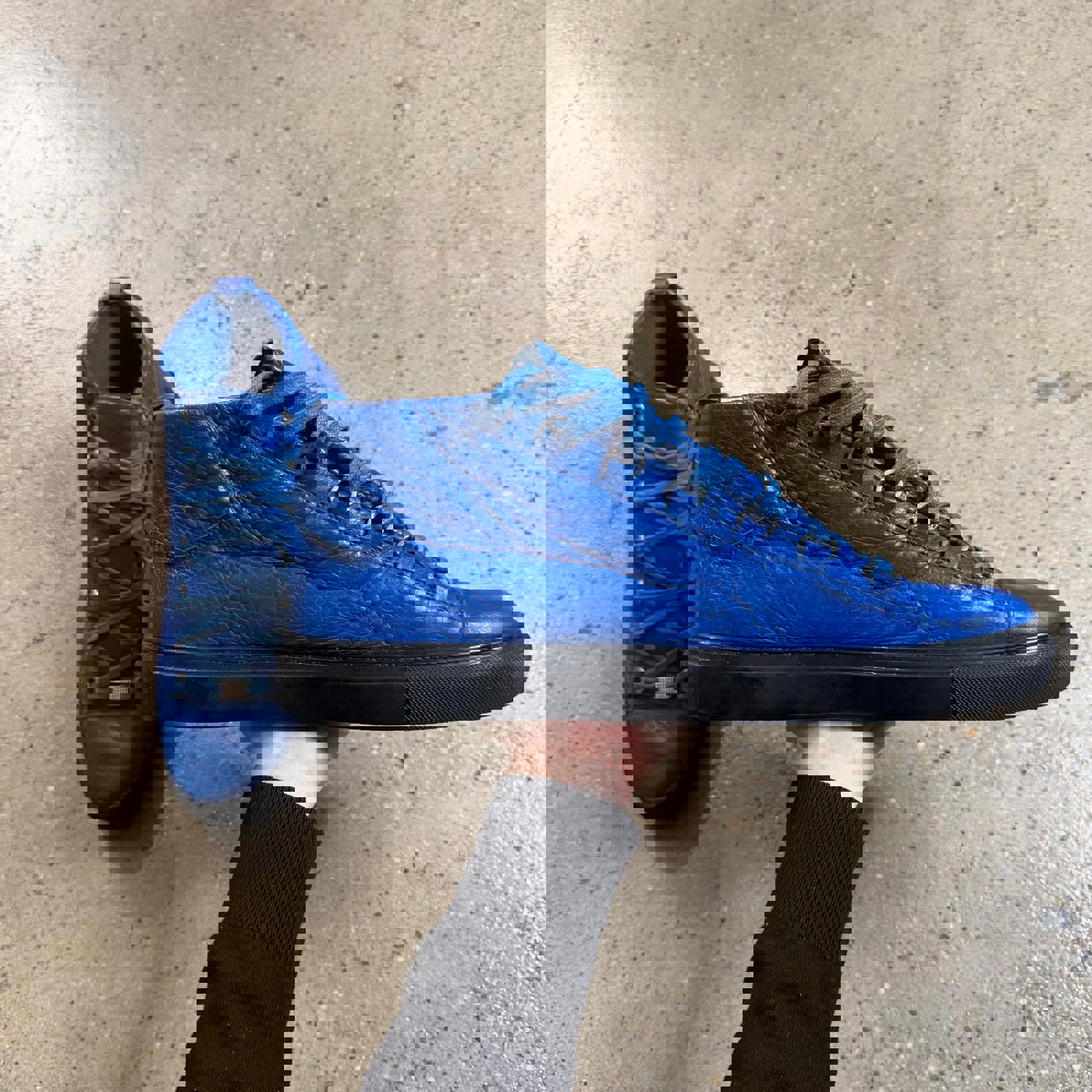 Balenciaga Leather Arena Sneakers (Blue) 12 / Blue