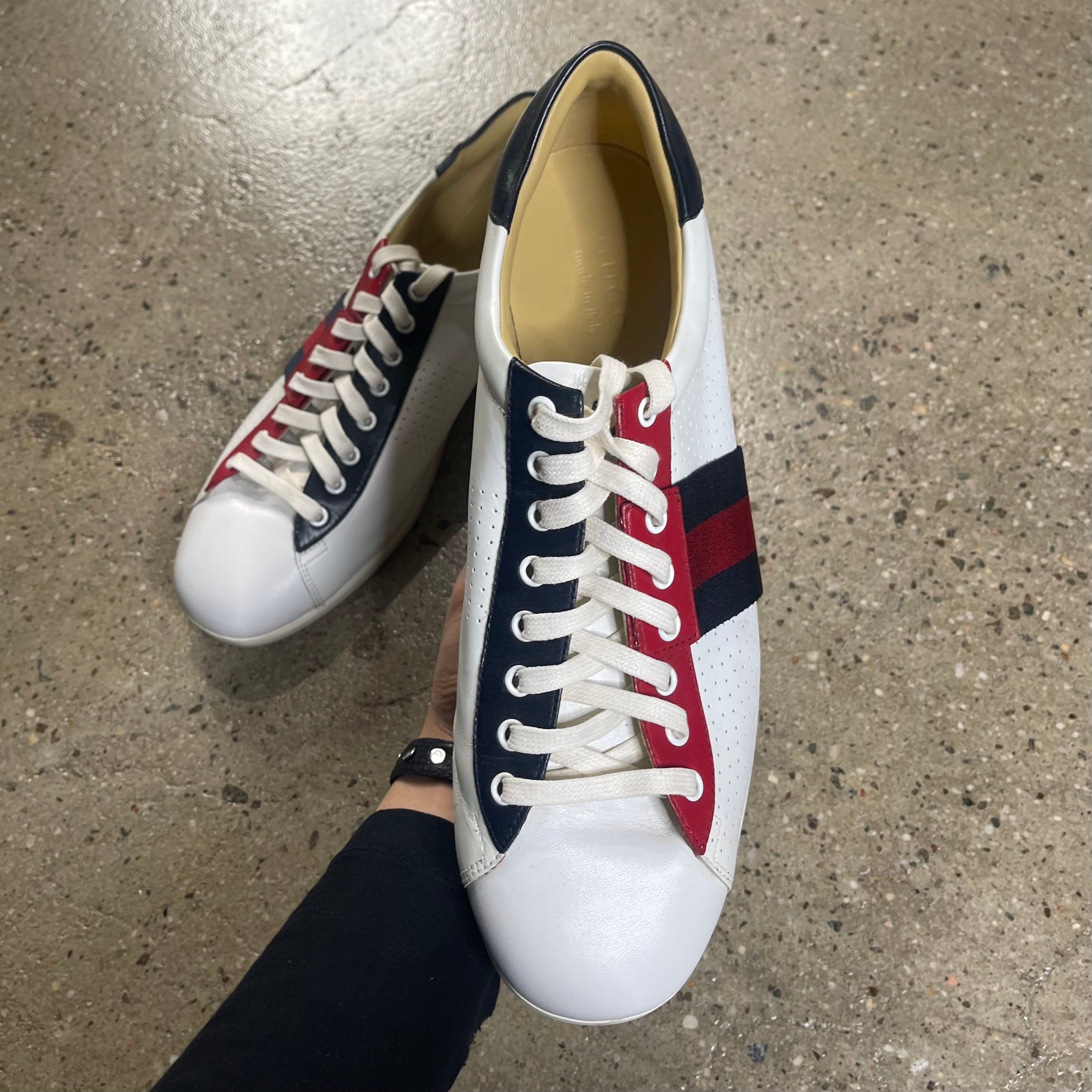 Gucci 192713 Perforated Leather Web Sneaker