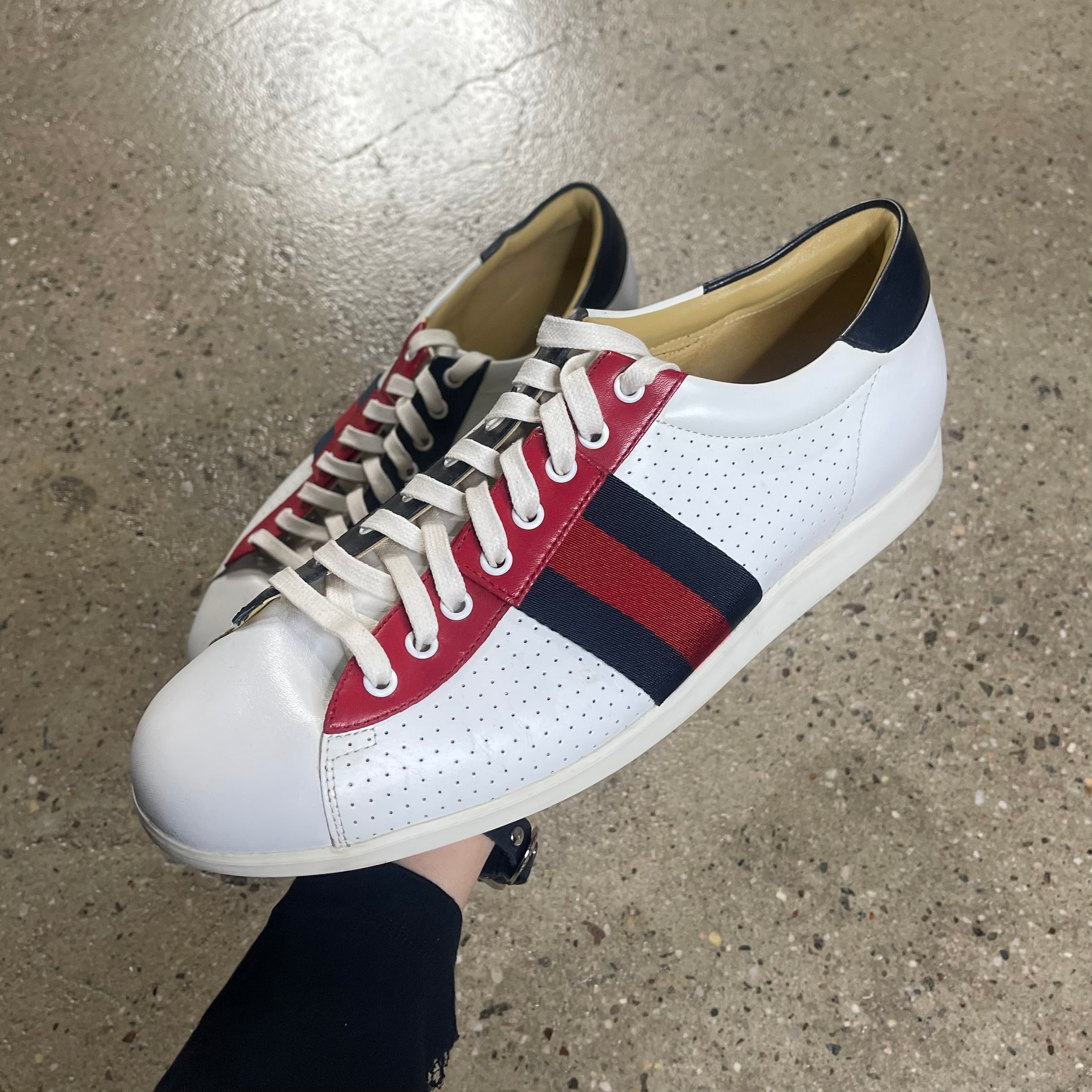 Gucci 192713 Perforated Leather Web Sneaker