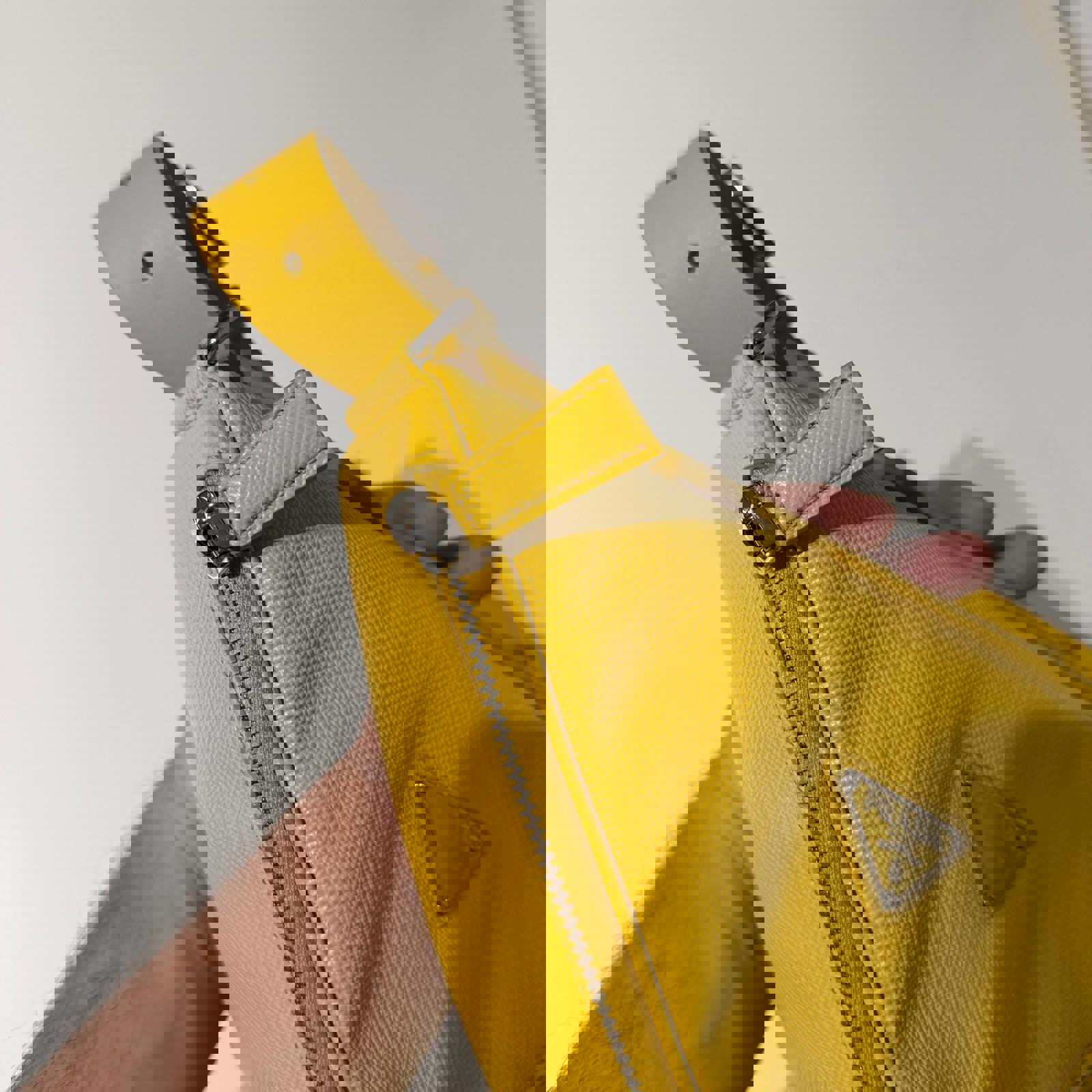 Prada Saffiano Triangle Convertible Shoulder Bag Yellow