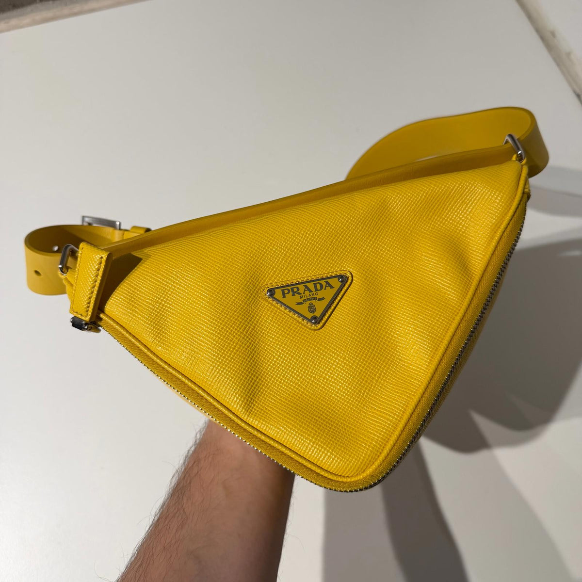 Prada Saffiano Triangle Convertible Shoulder Bag Yellow