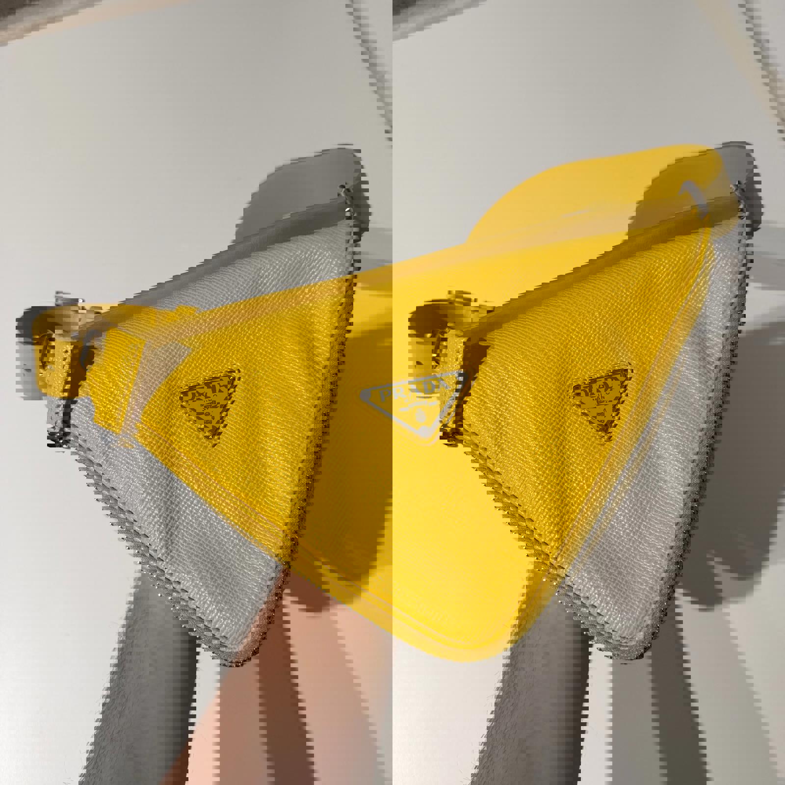 Prada Saffiano Triangle Convertible Shoulder Bag Yellow