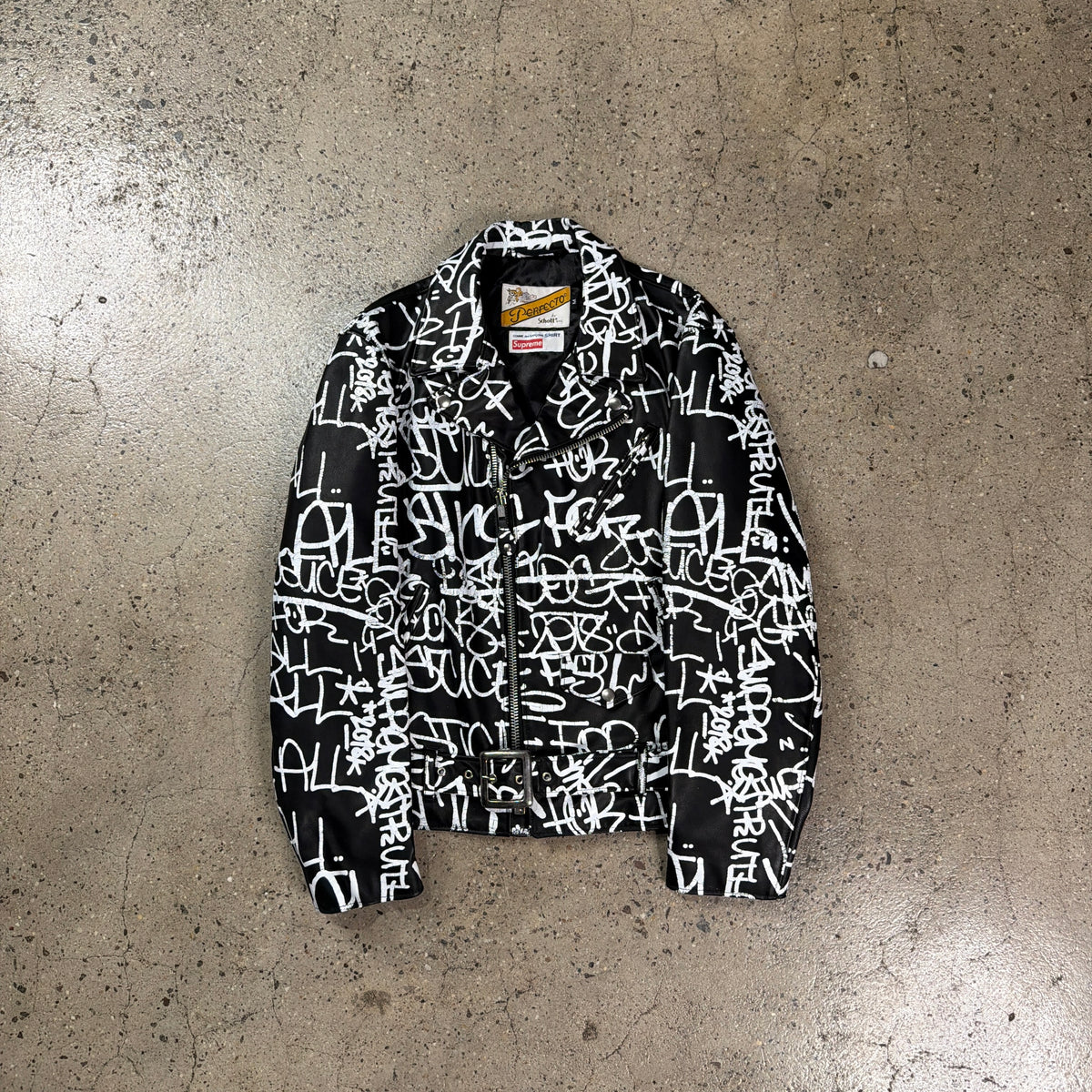 Supreme x Comme des Garcons shirt x Schott Painted Perfecto Leather Jacket FW18