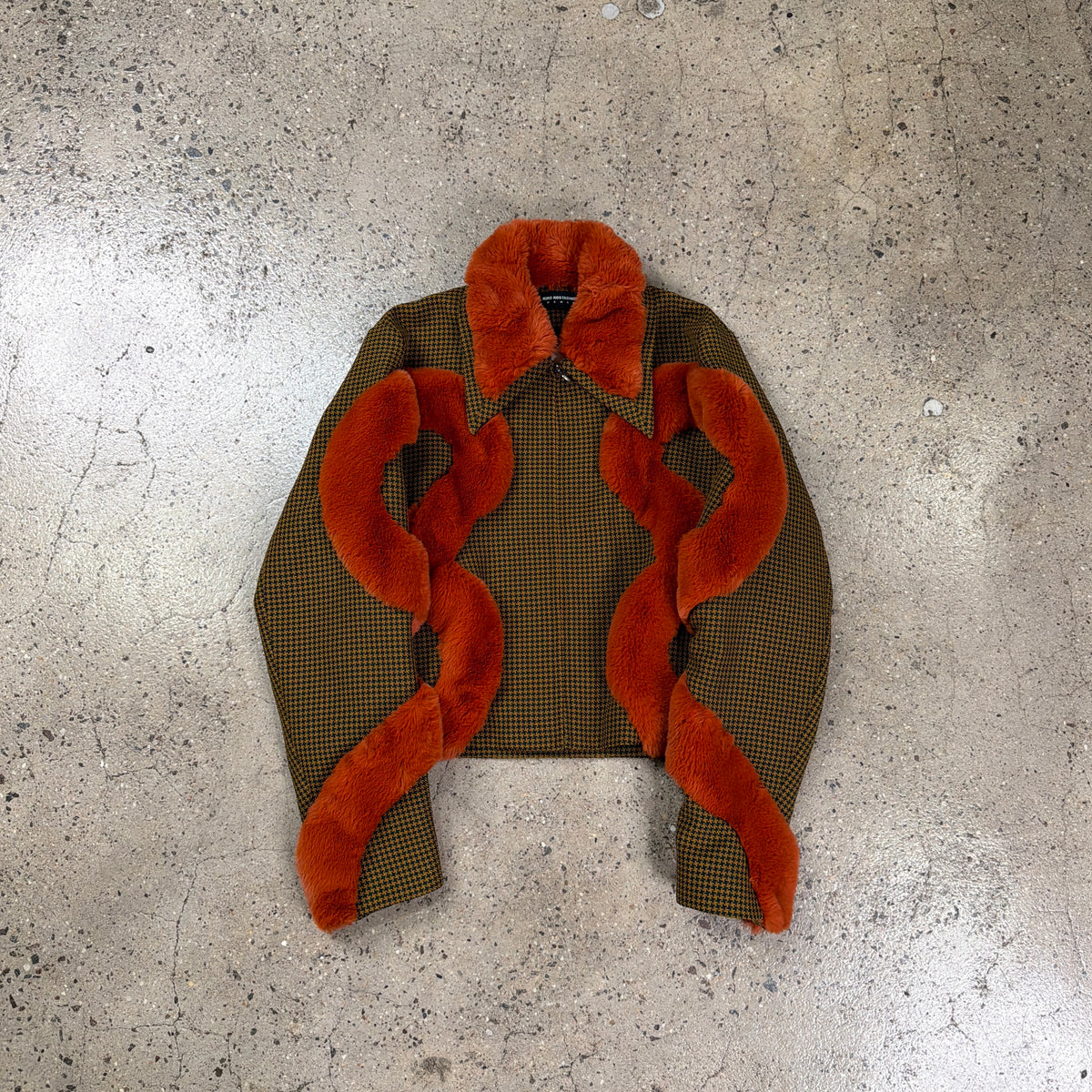 Kiko Kostadinov FW20 Tweed Spiral Fur Jacket