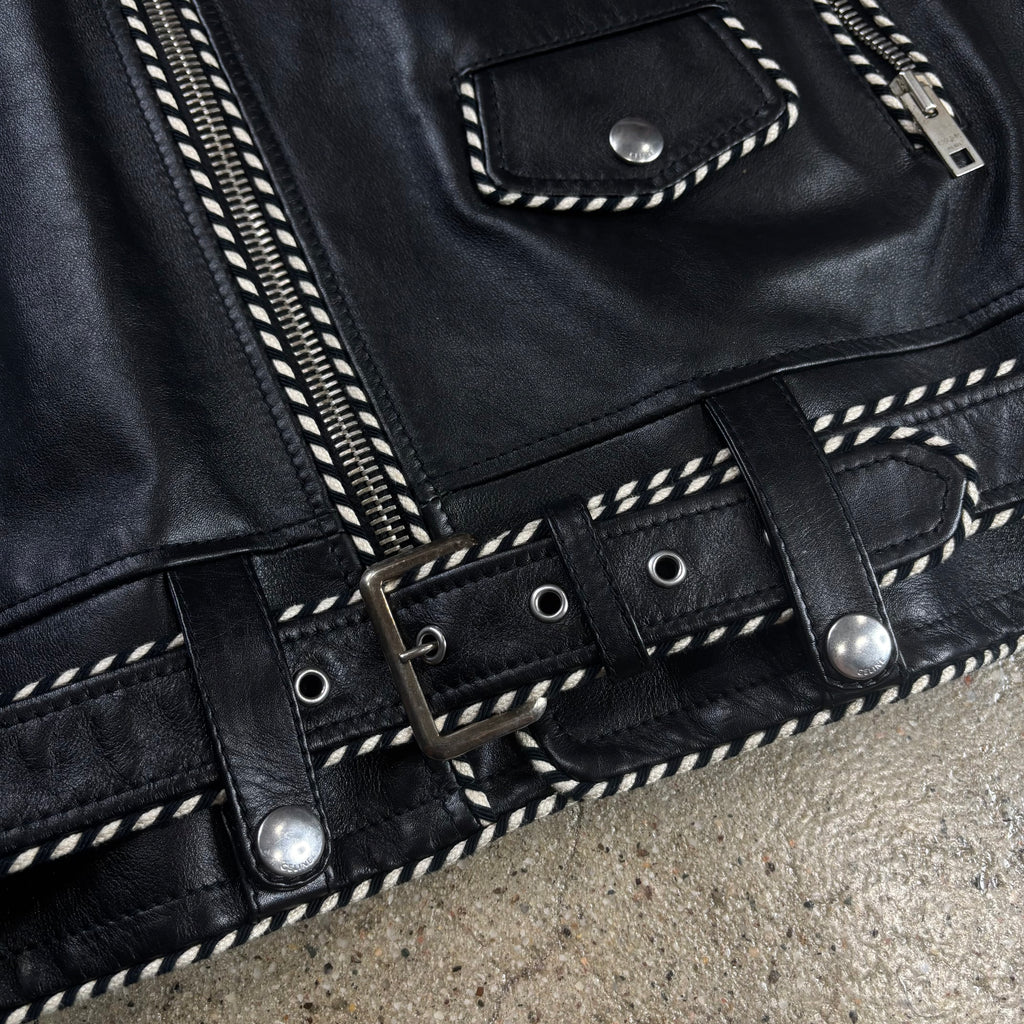 Celine Braided Piping Calf Leather Biker Jacket 