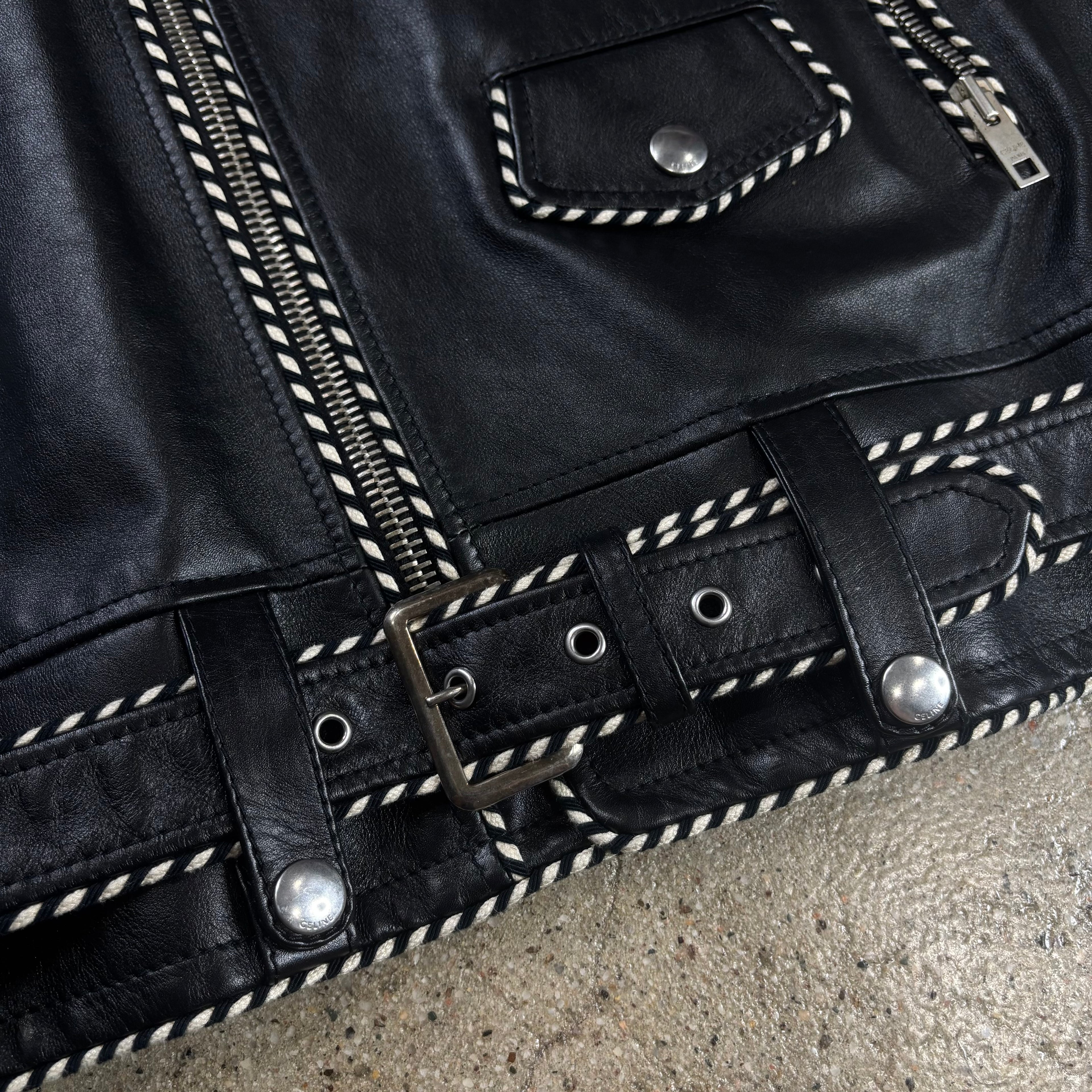 Celine Braided Piping Calf Leather Biker Jacket 