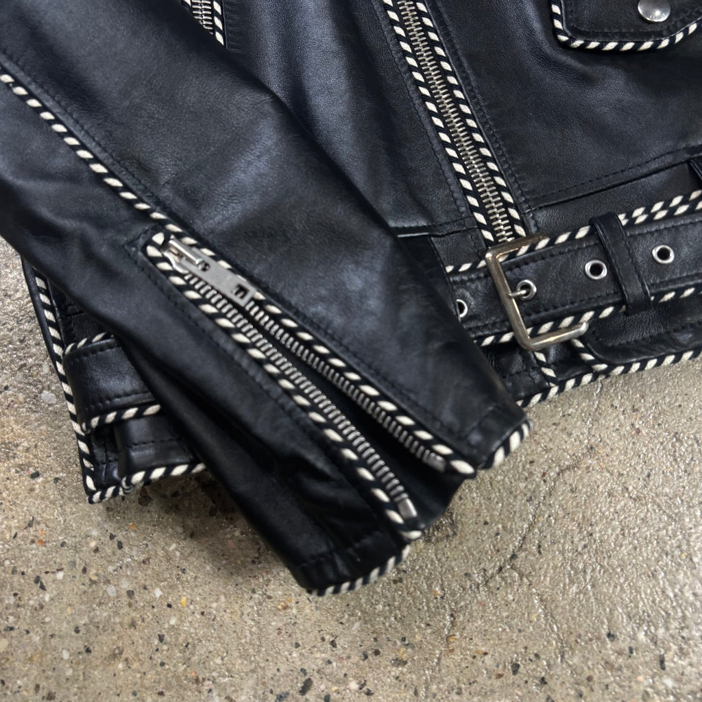 Celine Braided Piping Calf Leather Biker Jacket 