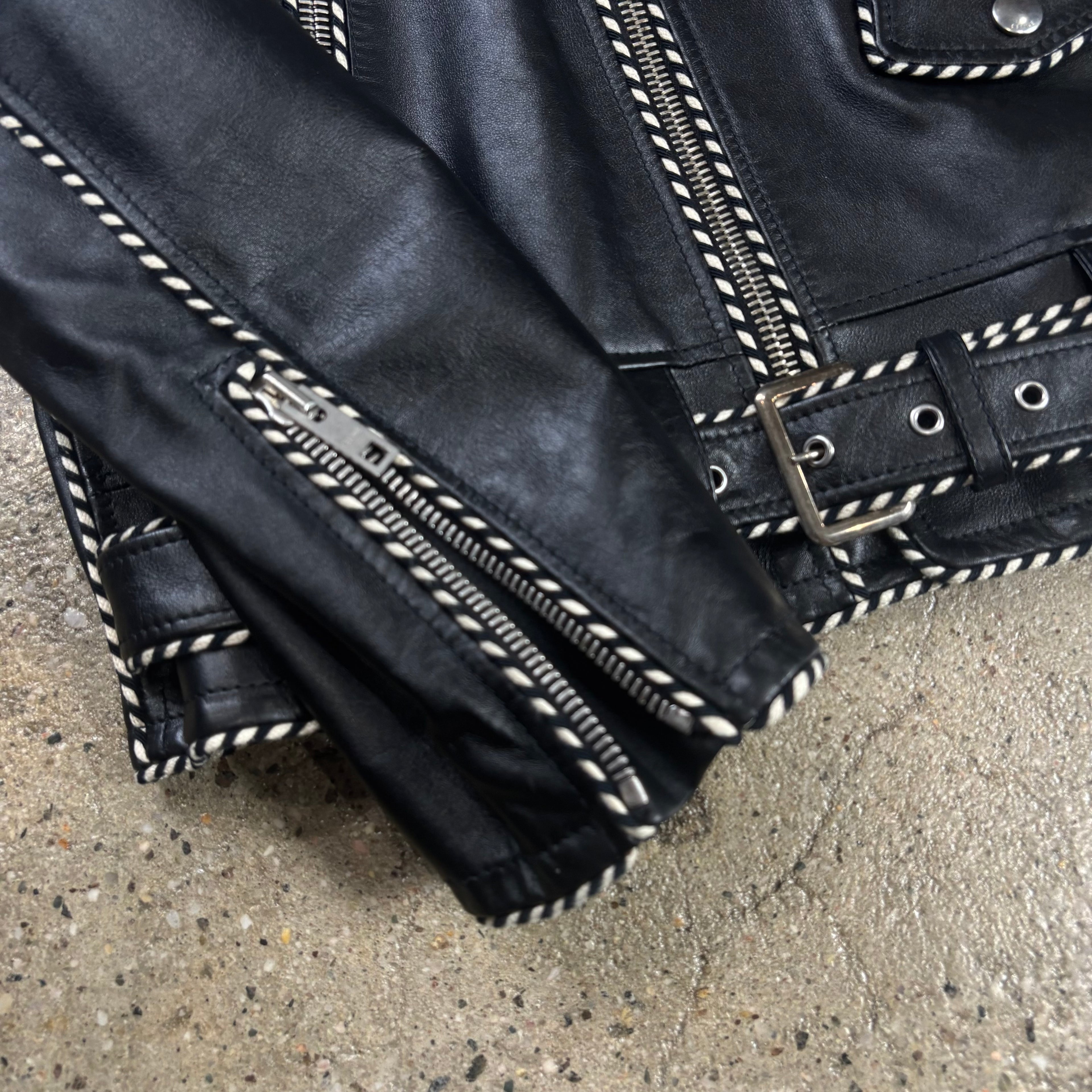 Celine Braided Piping Calf Leather Biker Jacket 
