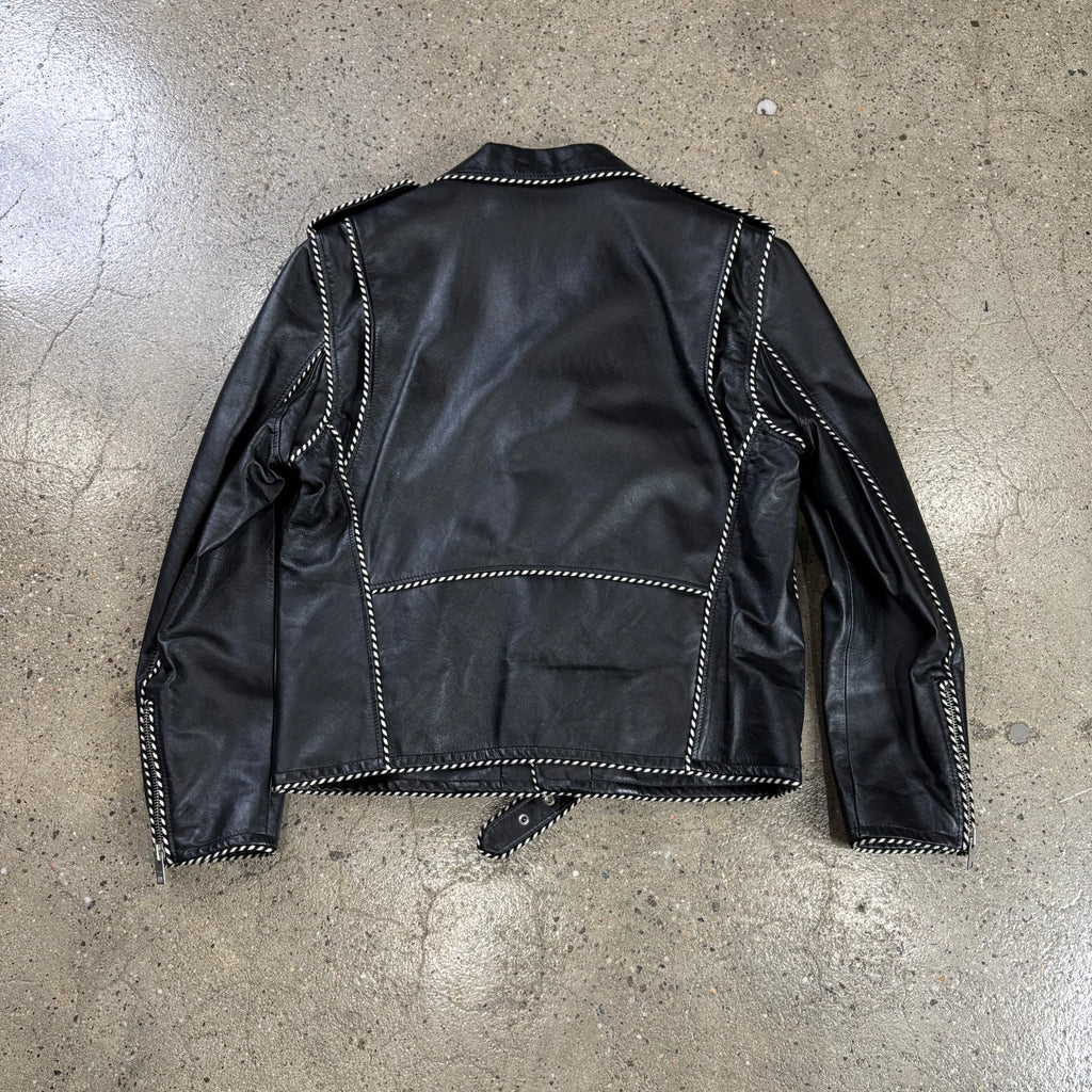 Celine Braided Piping Calf Leather Biker Jacket 