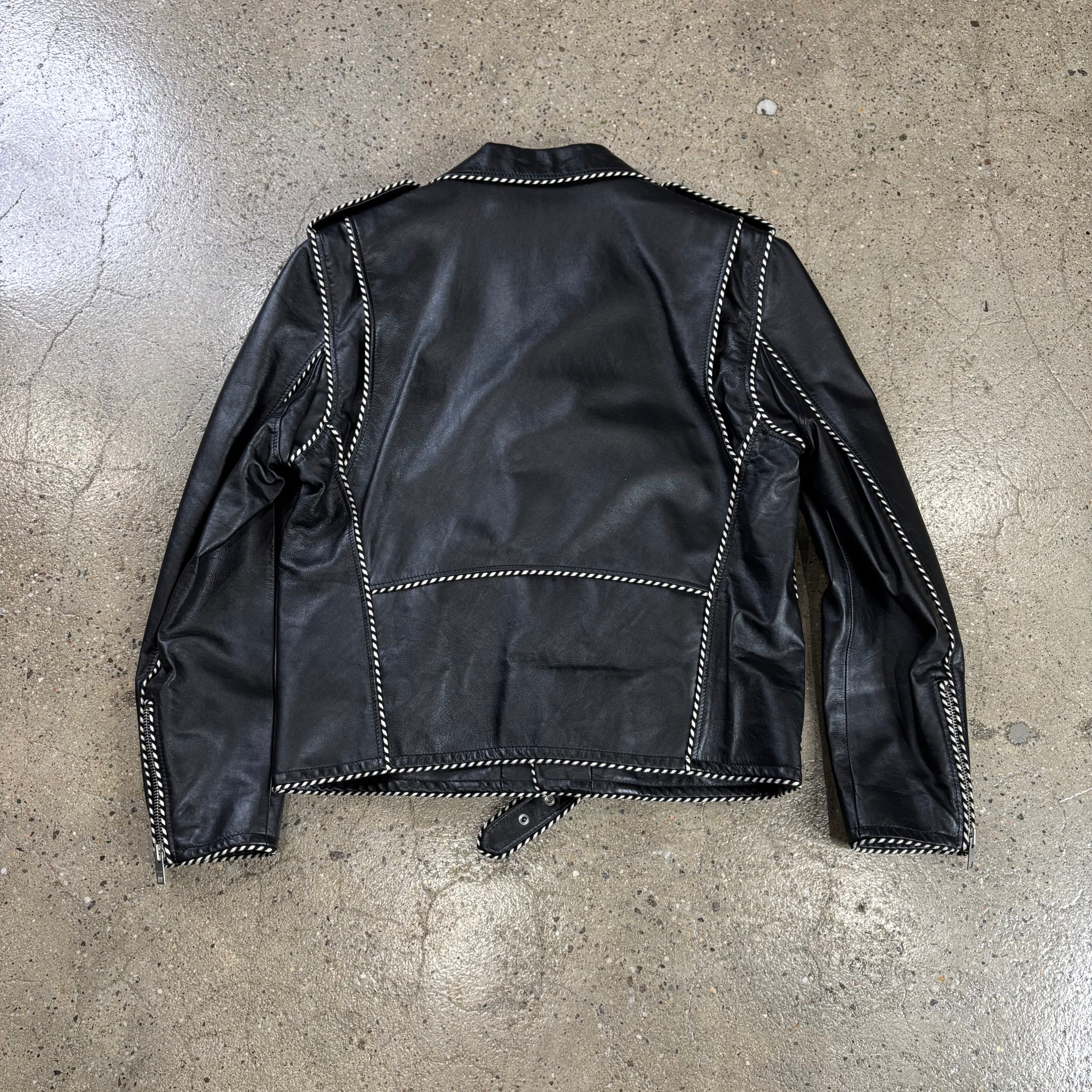 Celine Braided Piping Calf Leather Biker Jacket 