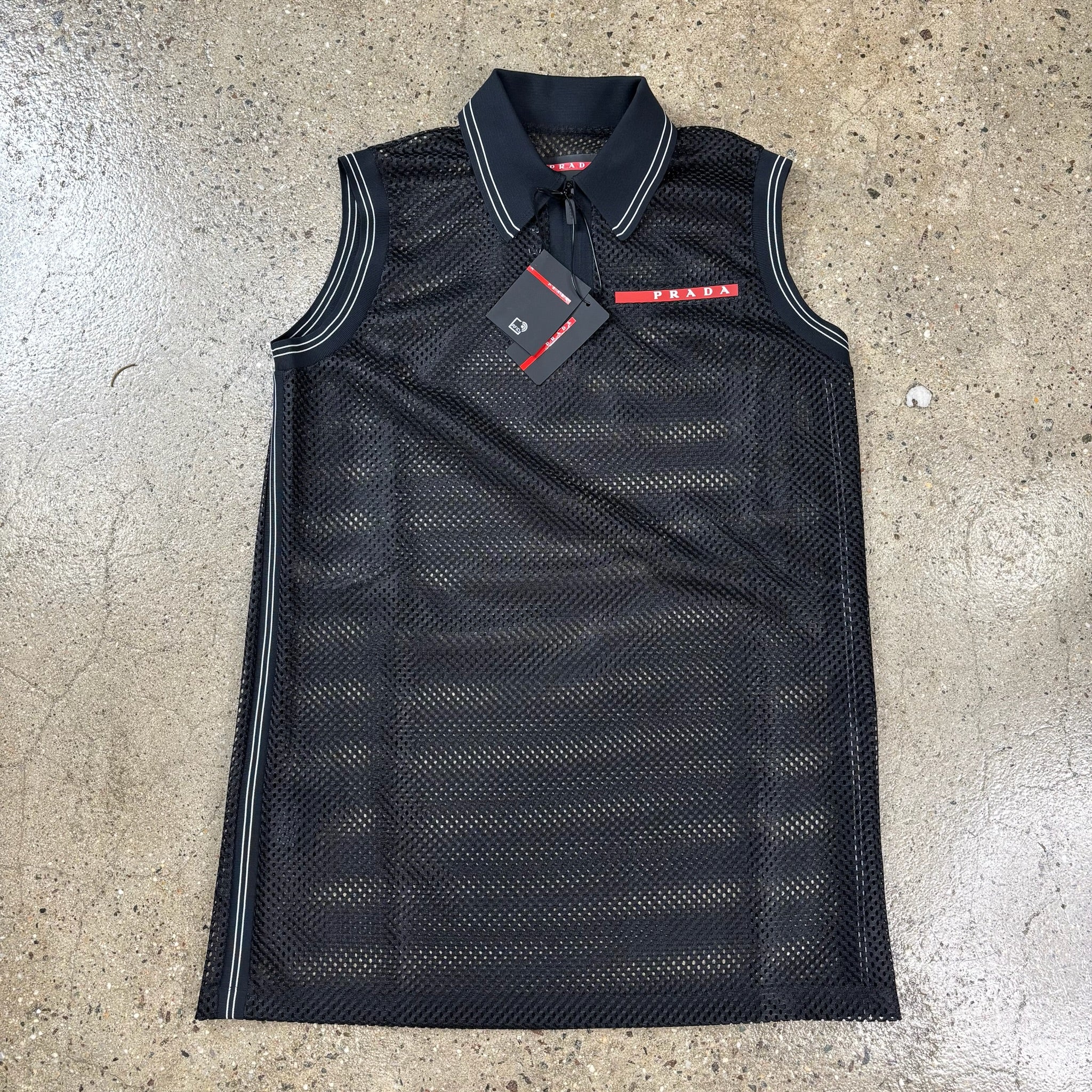 Prada Netted Sleeveless Polo Shirt
