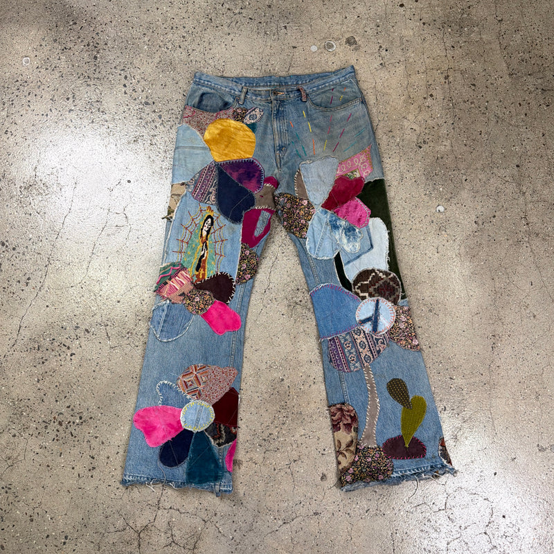Kapital Patchwork 14oz Hippie Flared Patchwork Jeans