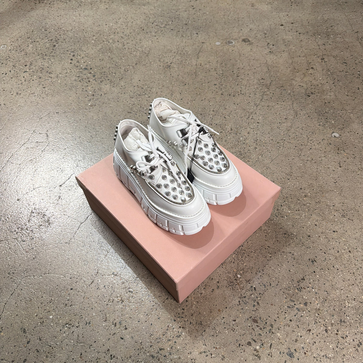 MiuMiu Studded Leather Platform Sneakers