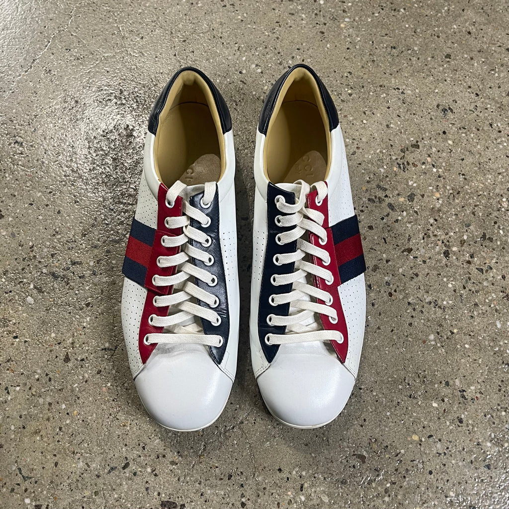 Gucci 192713 Perforated Leather Web Sneaker