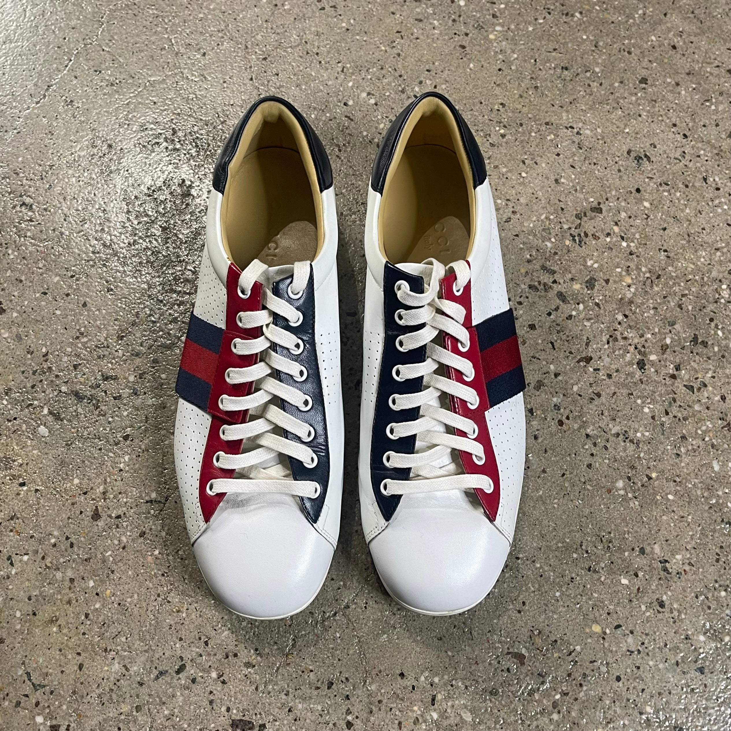 Gucci 192713 Perforated Leather Web Sneaker