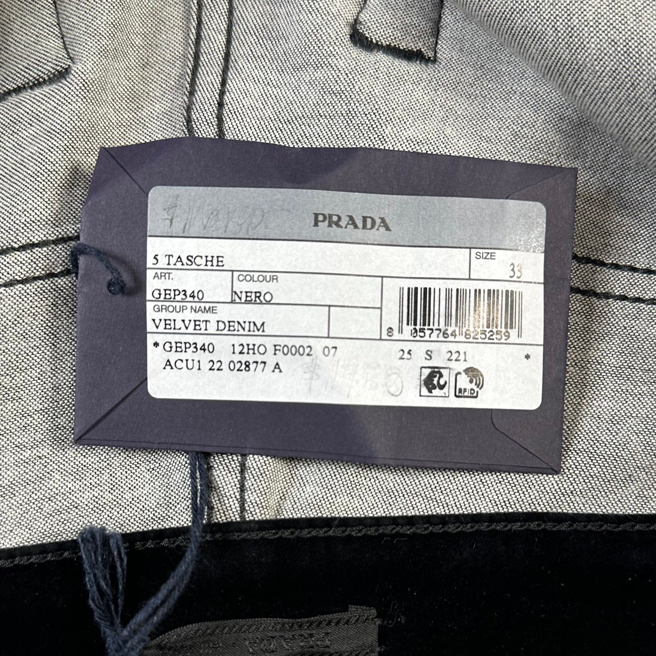 Prada 5 Pocket Velvet Denim Jeans