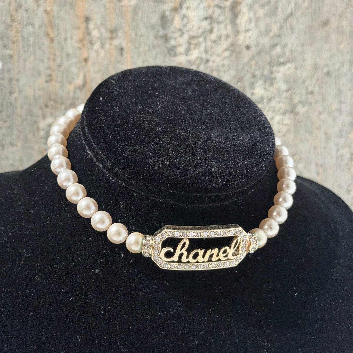 Chanel Pearl Crystal Logo Choker