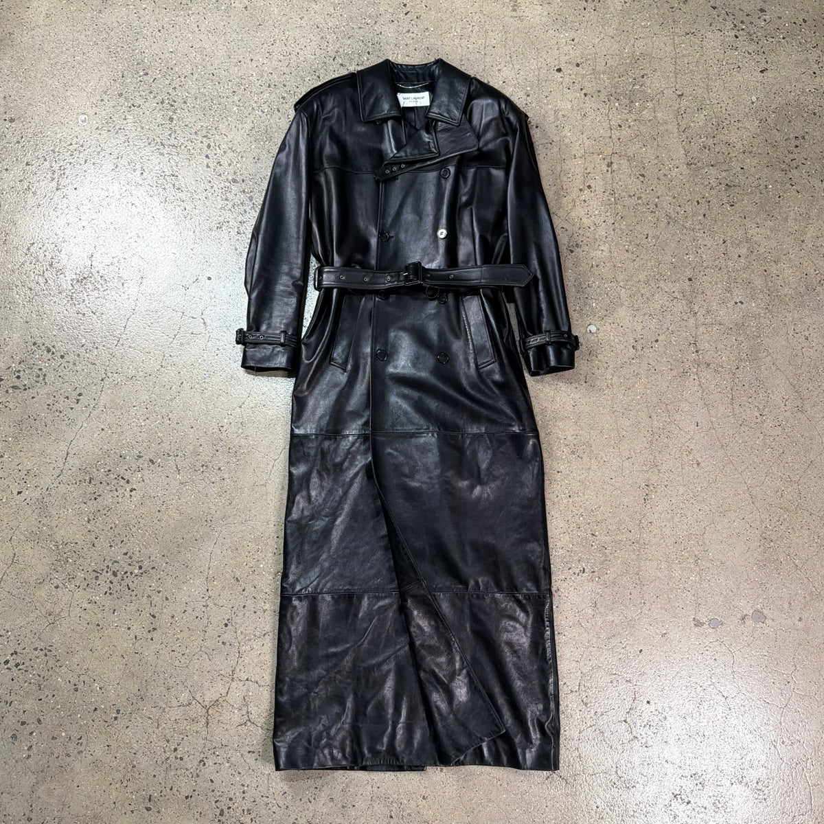 Saint Laurent FW23 Plunge Leather Trench Coat