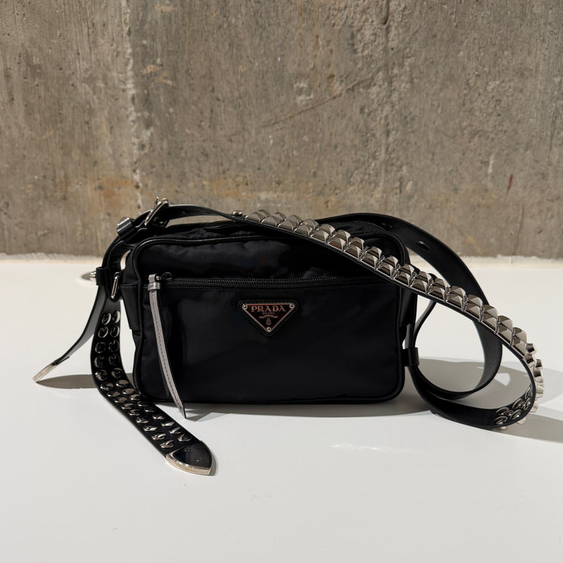 Prada Nylon Studded New Vela Shoulder Bag