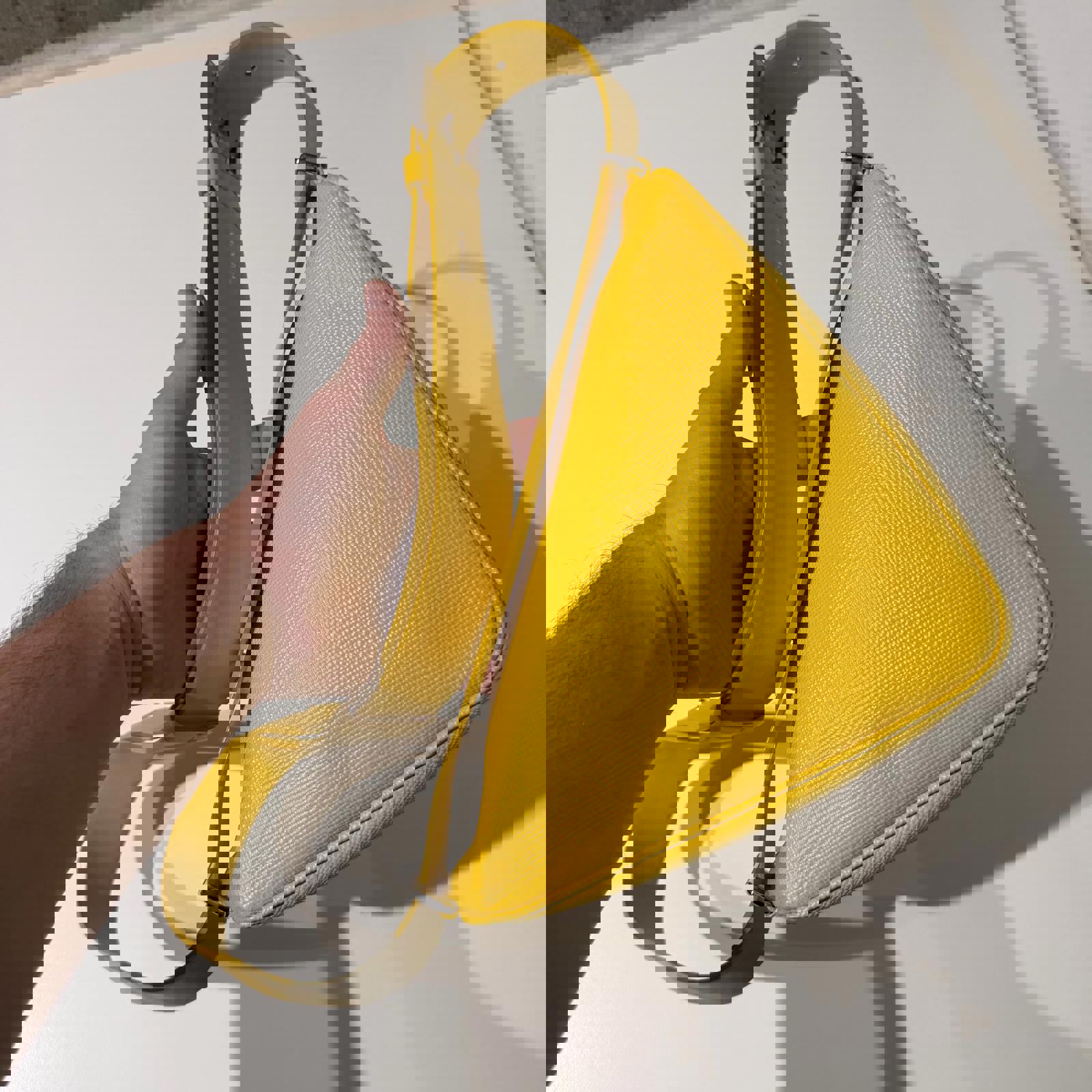 Prada Saffiano Triangle Convertible Shoulder Bag Yellow