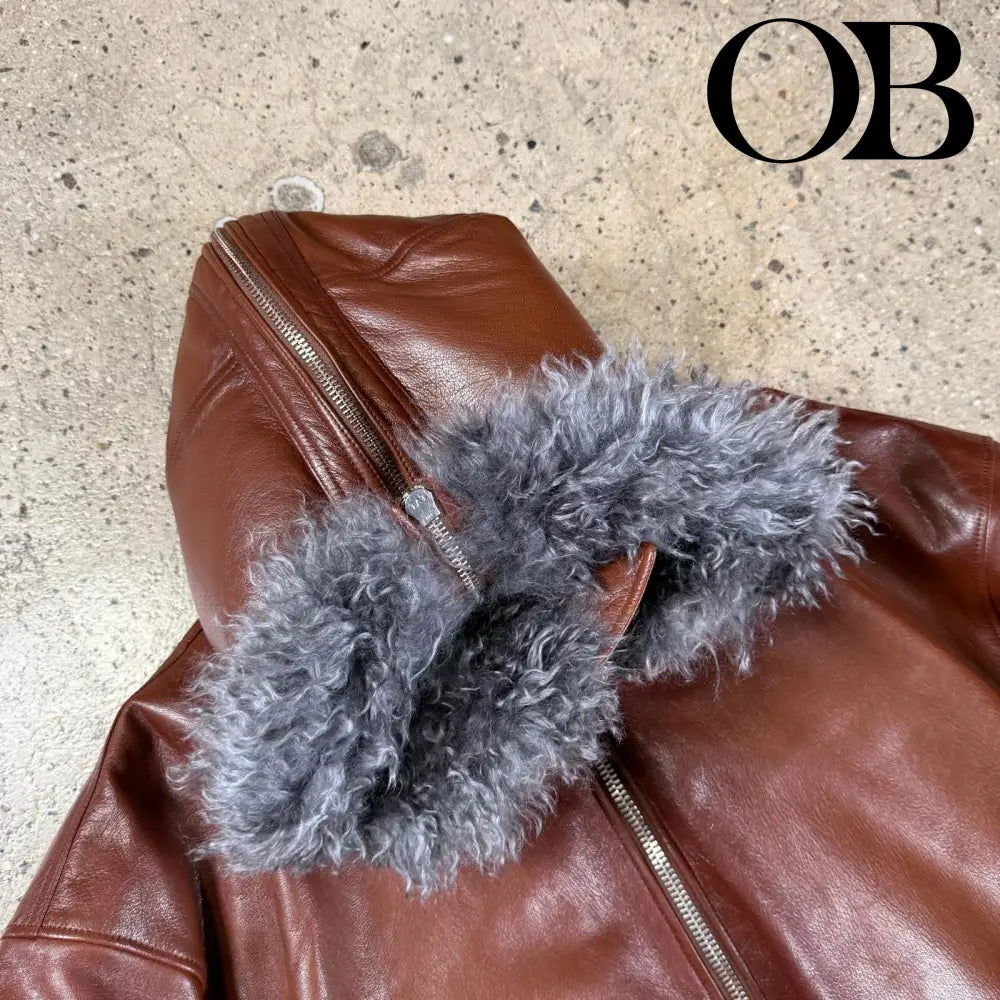 Prada Raf Simons Leather Hooded Bomber Jacket M / Brown