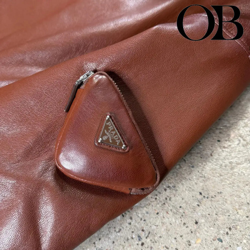 Prada Raf Simons Leather Hooded Bomber Jacket M / Brown