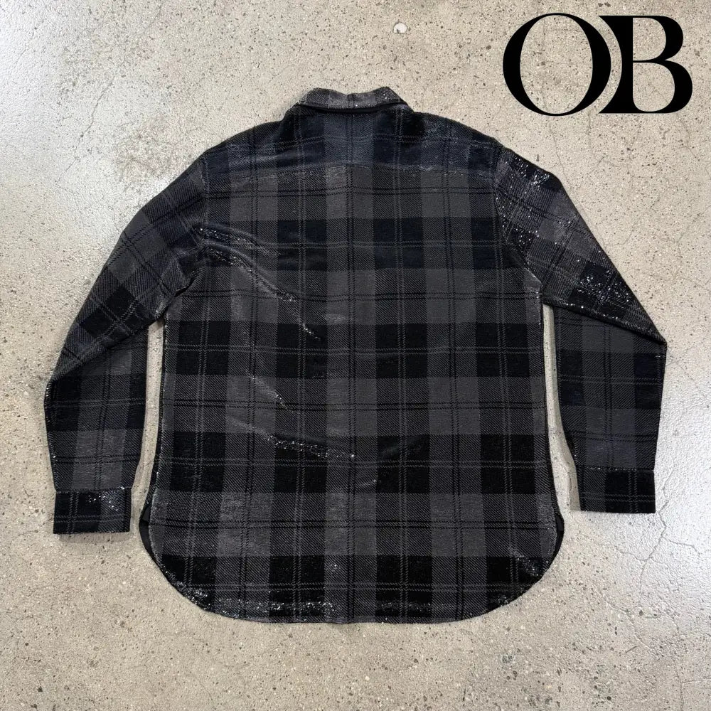 Saint Laurent Plaid Sequin Button-Up Overshirt L tops
