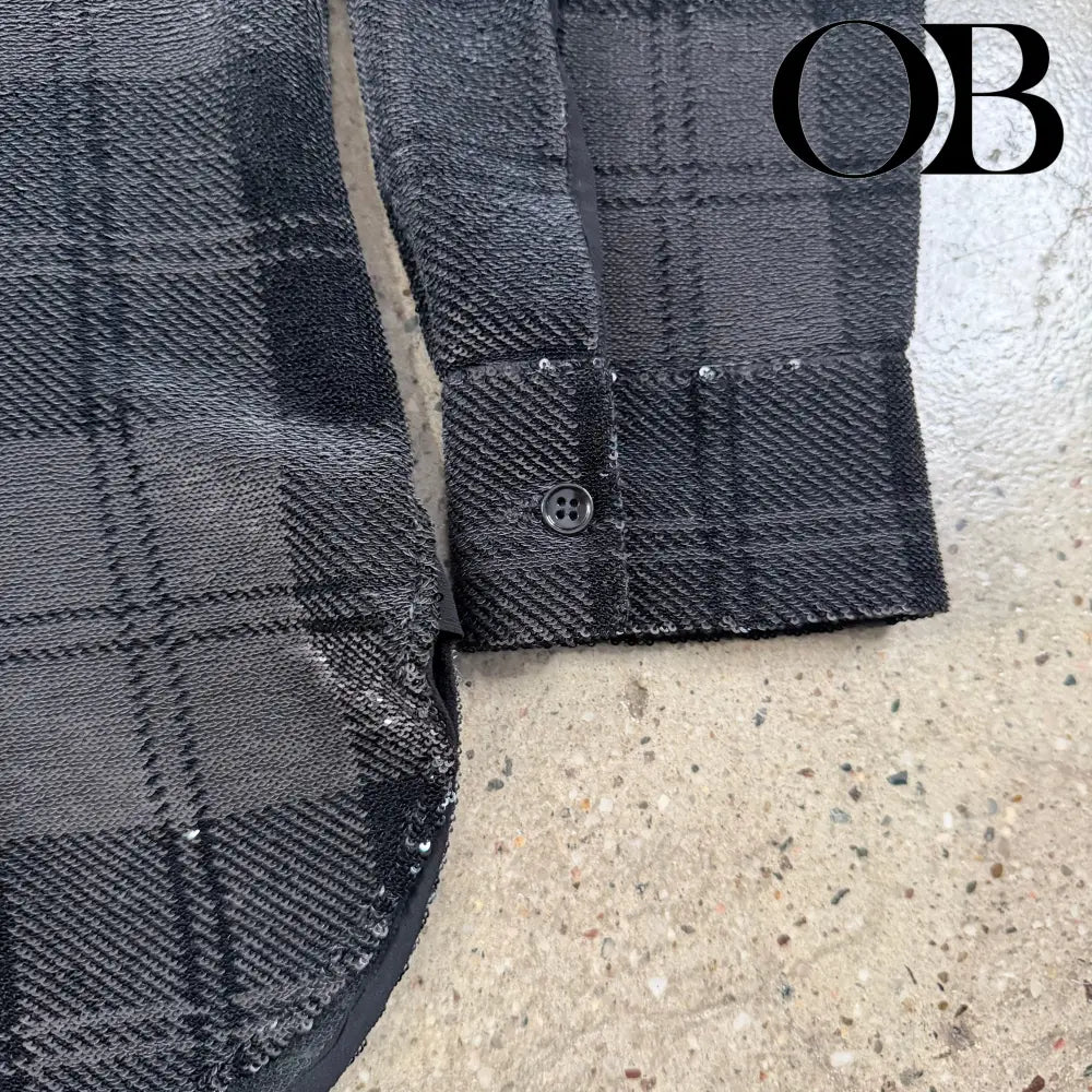 Saint Laurent Plaid Sequin Button-Up Overshirt L tops