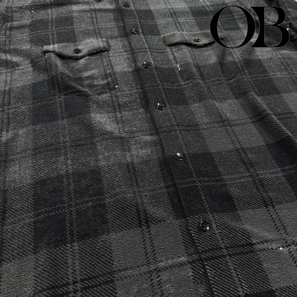 Saint Laurent Plaid Sequin Button-Up Overshirt L tops
