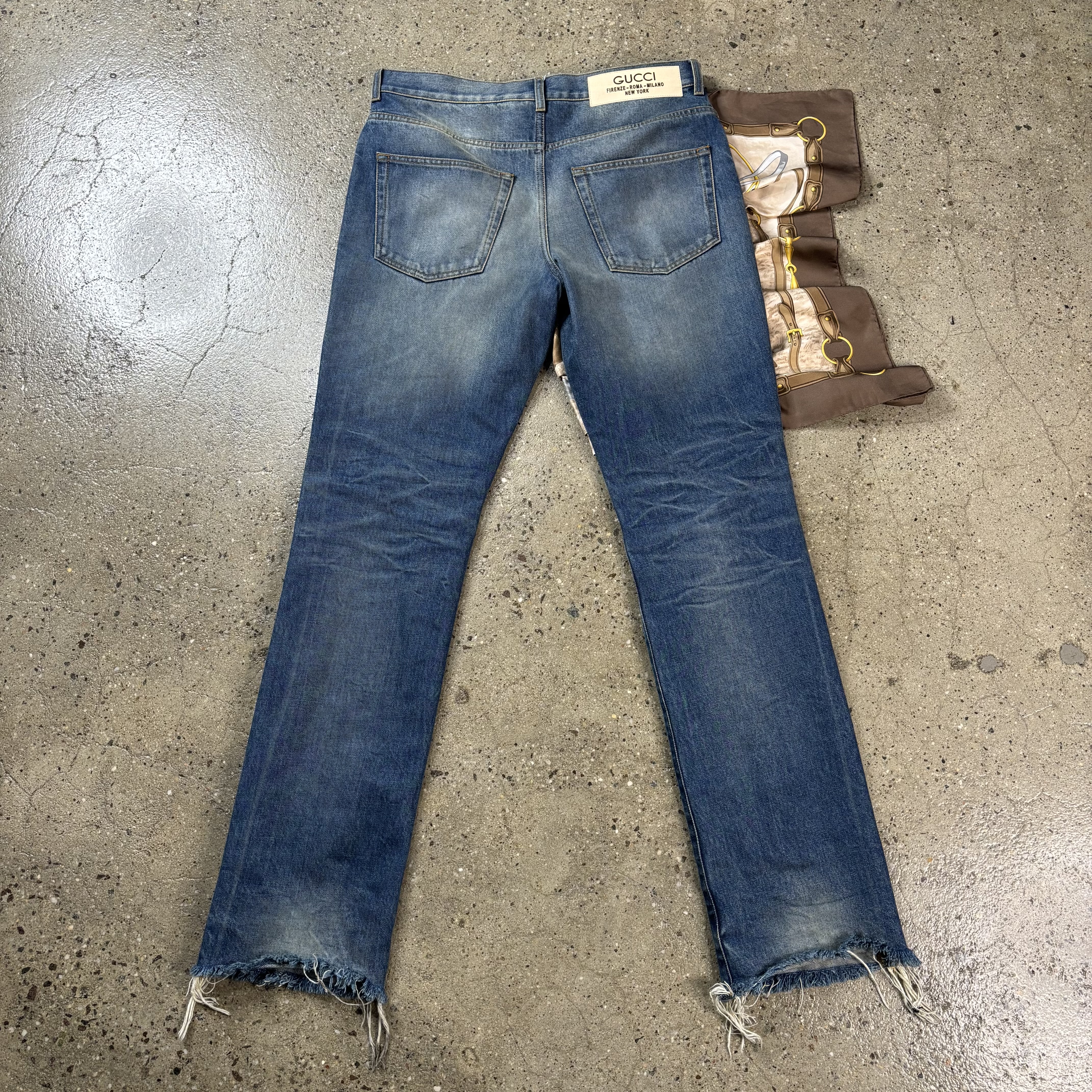 Gucci Silk Embellished Straight Leg Jeans - View 5