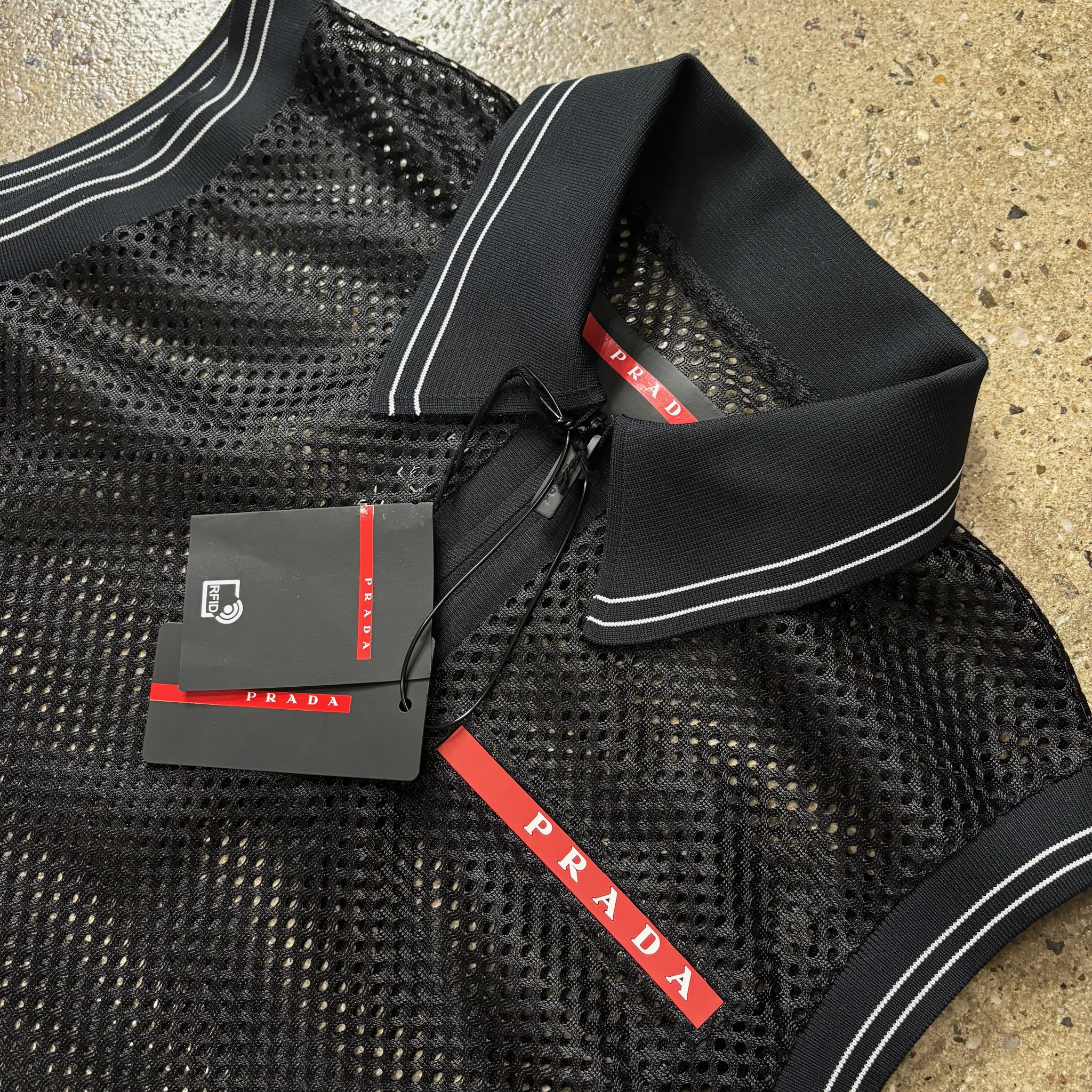 Prada Netted Sleeveless Polo Shirt - View 3